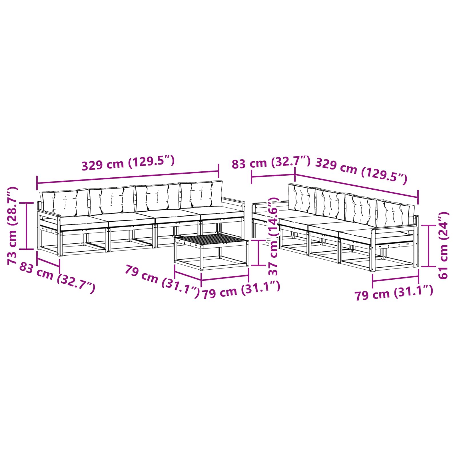 Zunanja garnitura za sedenje 9 pcs Bela in antracit - slika 7