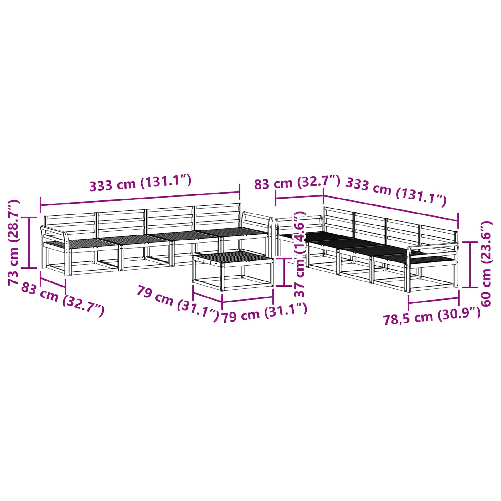 Buiten bankenset 9 pcs Wit 79 x 79 x 37 cm Massief Acaciahout image 8