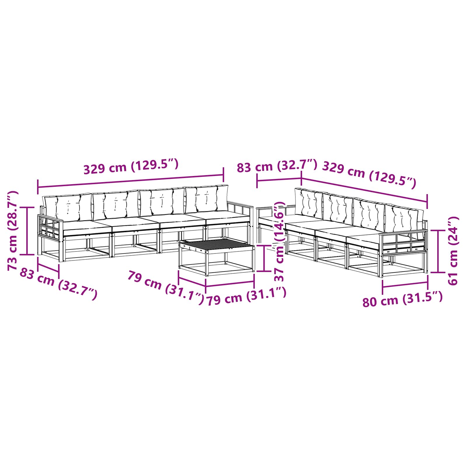 Zunanja garnitura za sedenje 9 pcs Bela in krem 79 x 79 x 37 cm - slika 7