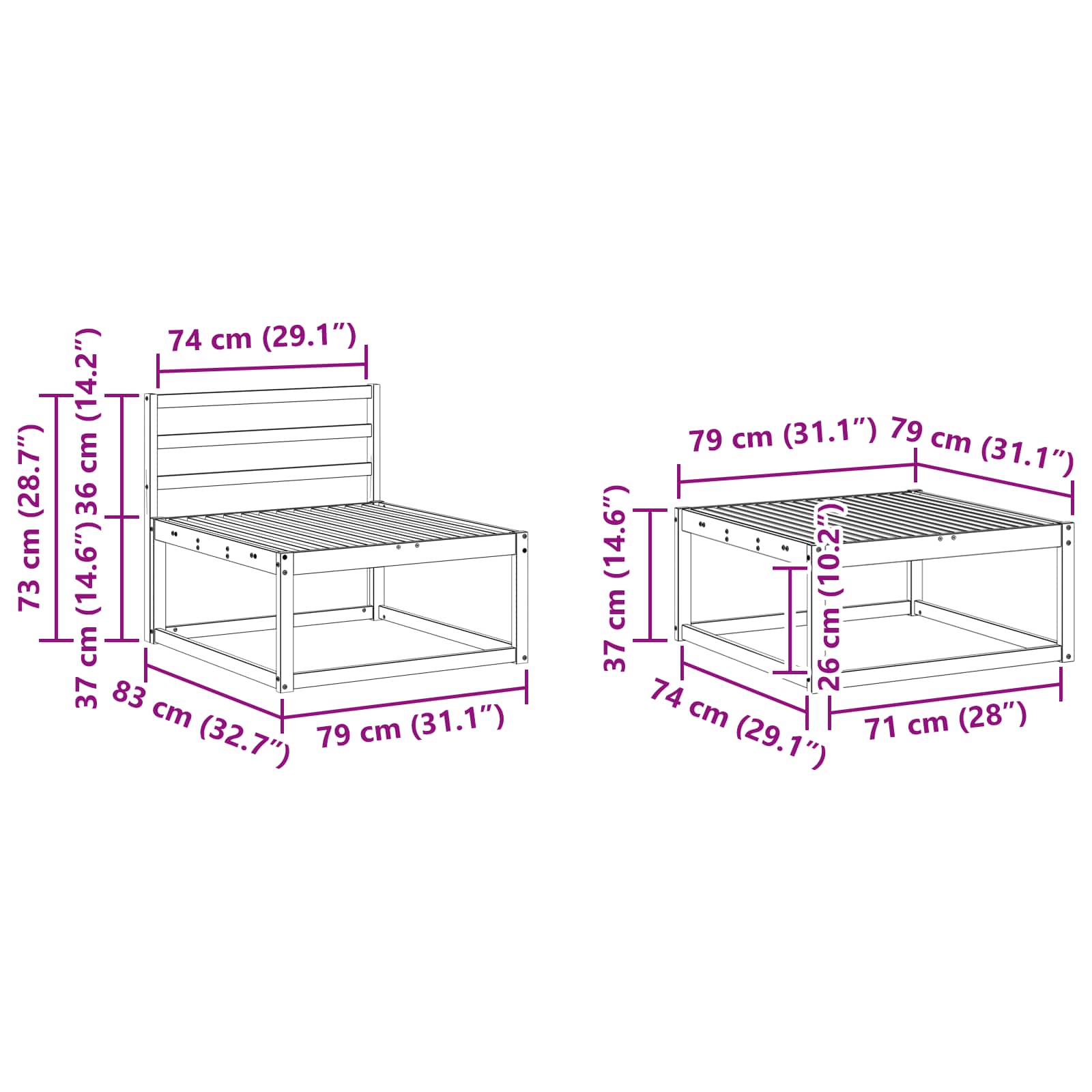 Buiten bankenset 9 pcs Wit 79 x 79 x 37 cm Massief Acaciahout image 9