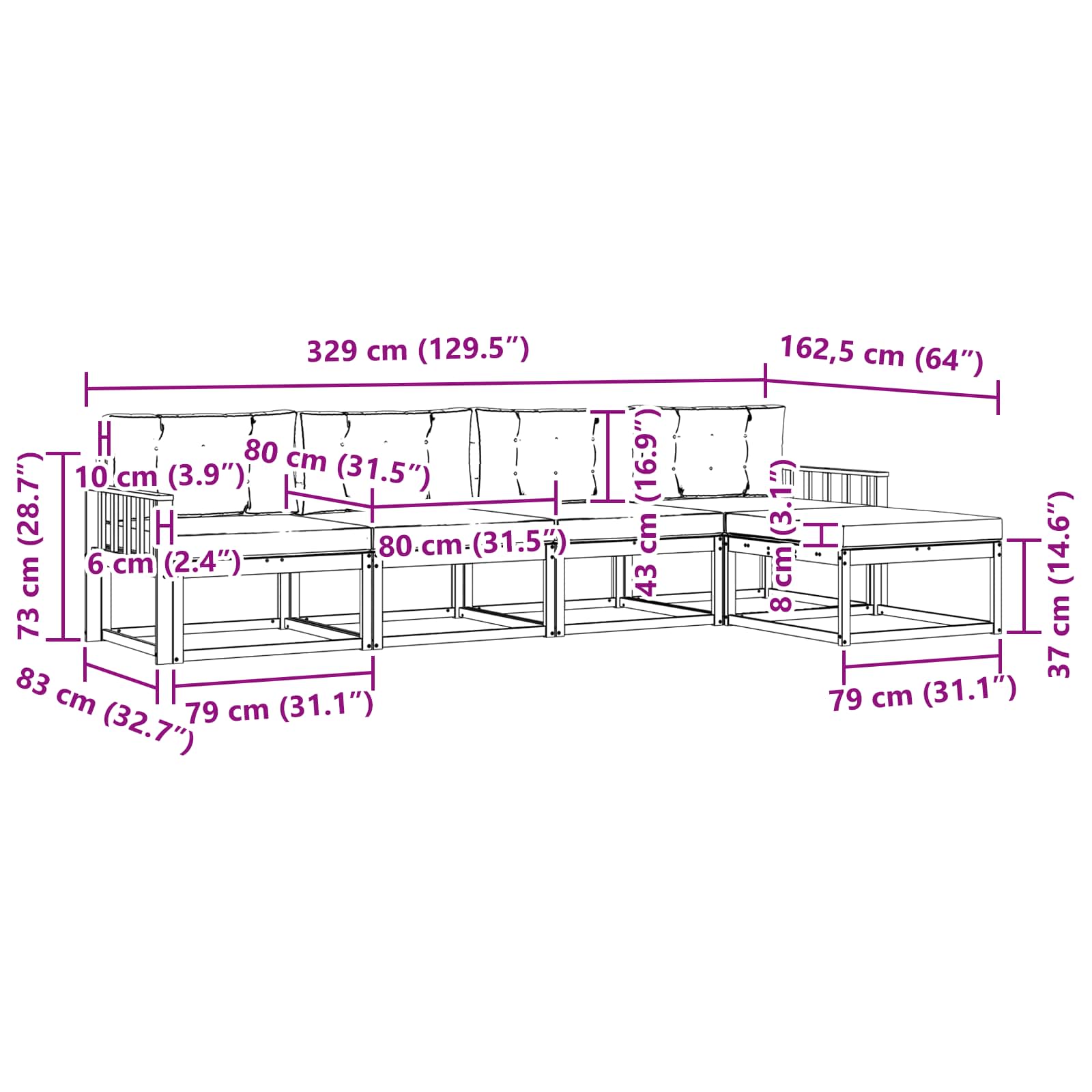 Zunanja garnitura za sedenje 4 pcs Bela in krem Poliester - slika 6