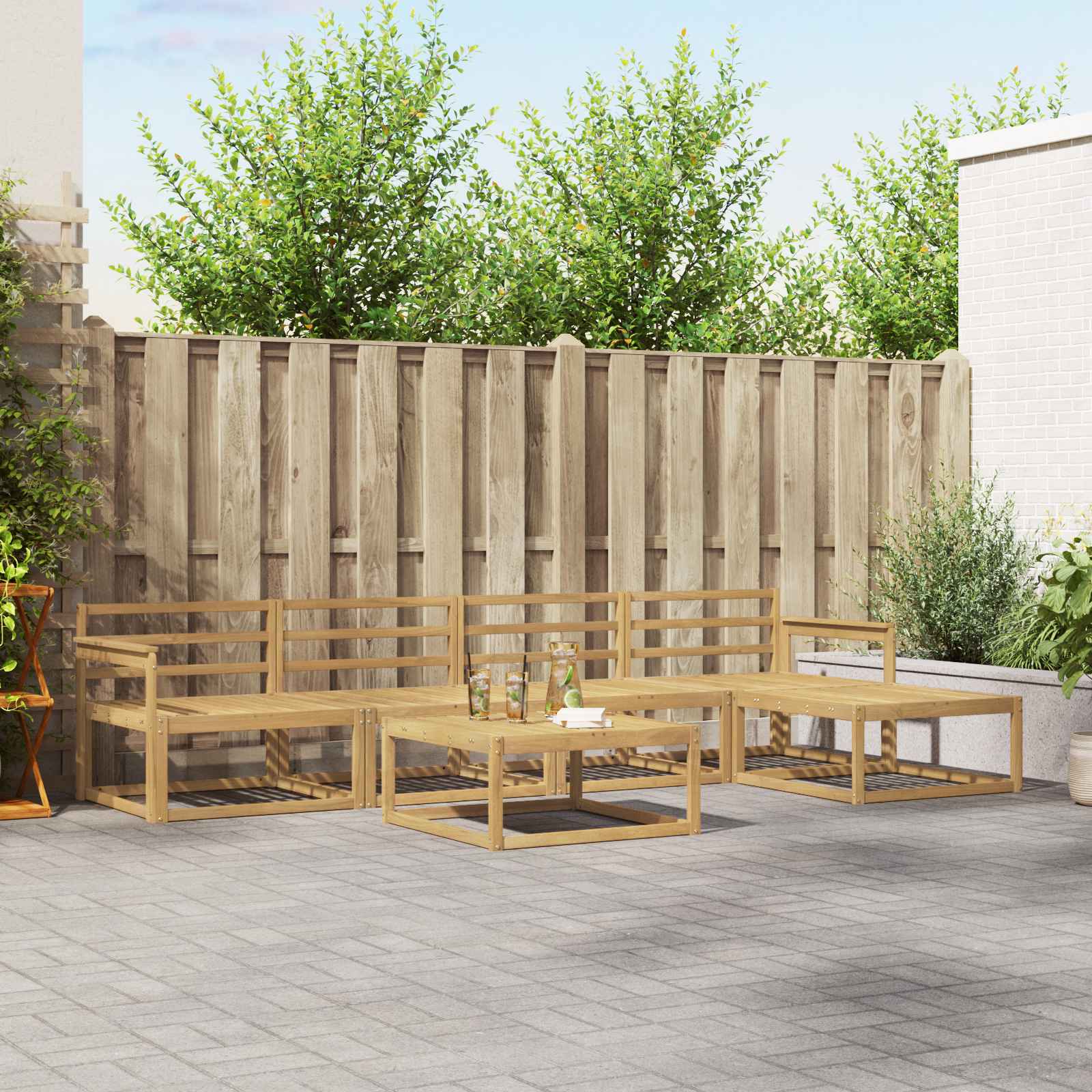 Buiten bankenset 6 pcs Wit 79 x 79 x 37 cm Massief Acaciahout image 1