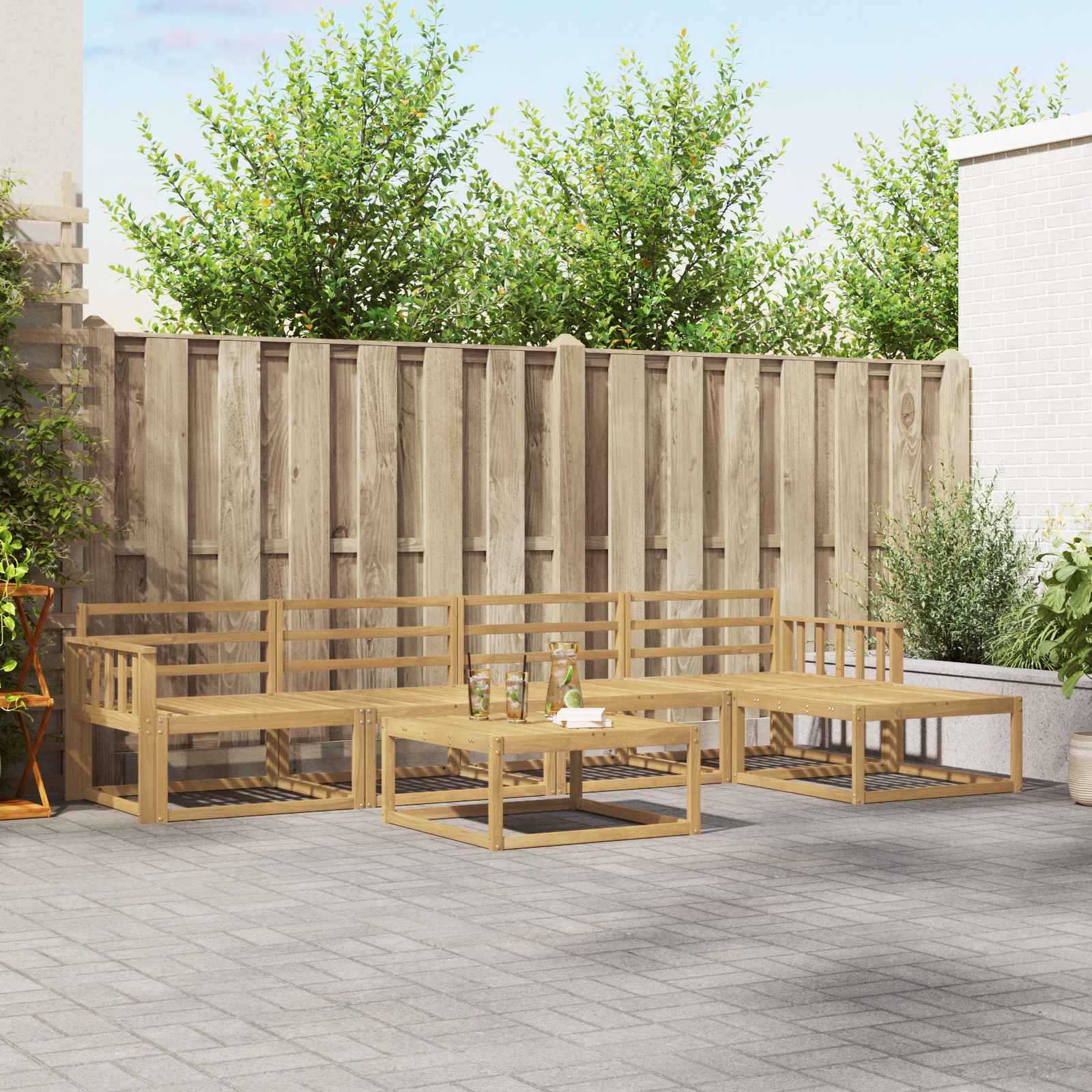Buiten bankenset 6 pcs Wit 79 x 79 x 37 cm Massief Acaciahout image 1