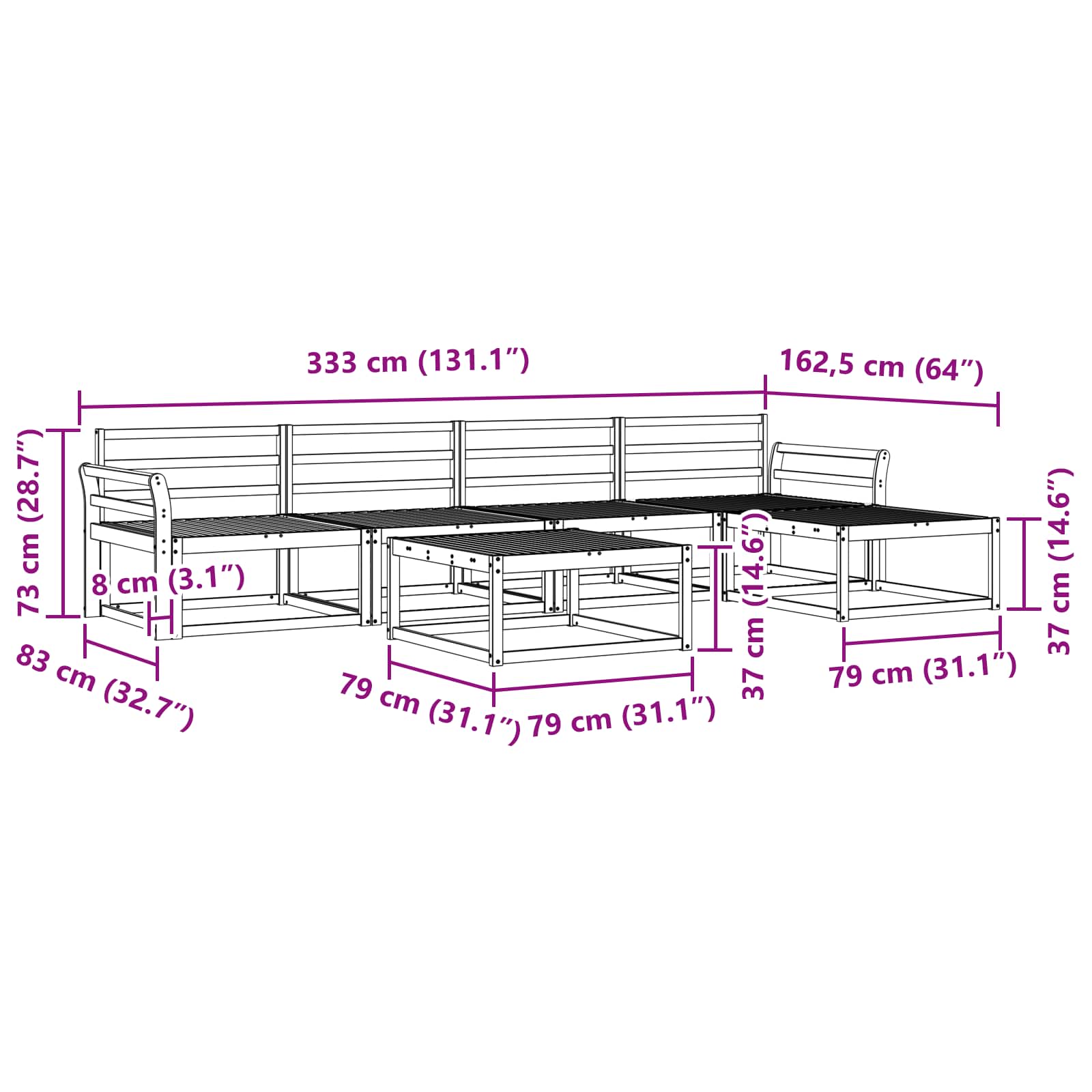Buiten bankenset 6 pcs Wit 79 x 79 x 37 cm Massief Acaciahout image 8