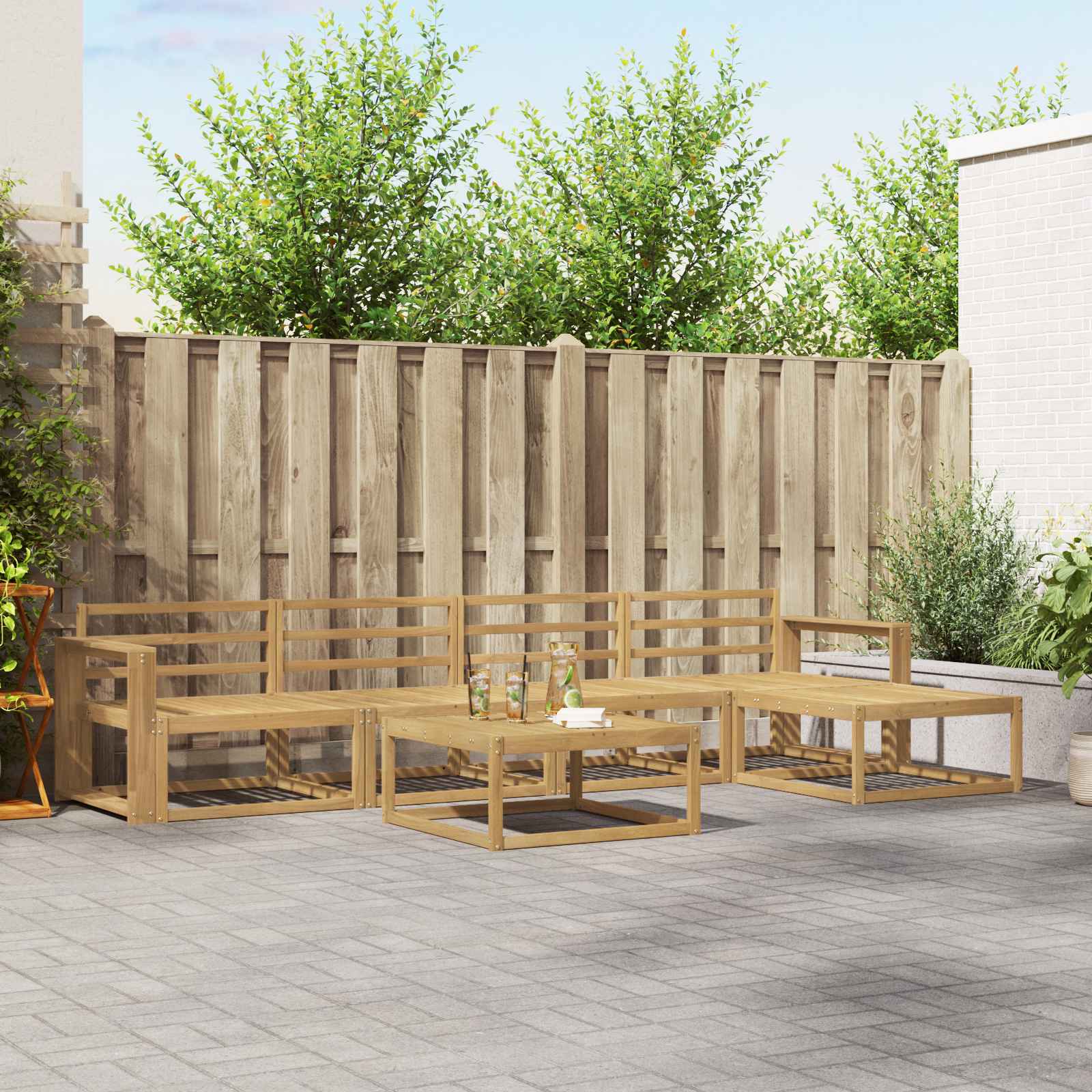 Buiten bankenset 6 pcs Wit 79 x 79 x 37 cm Massief Acaciahout image 1