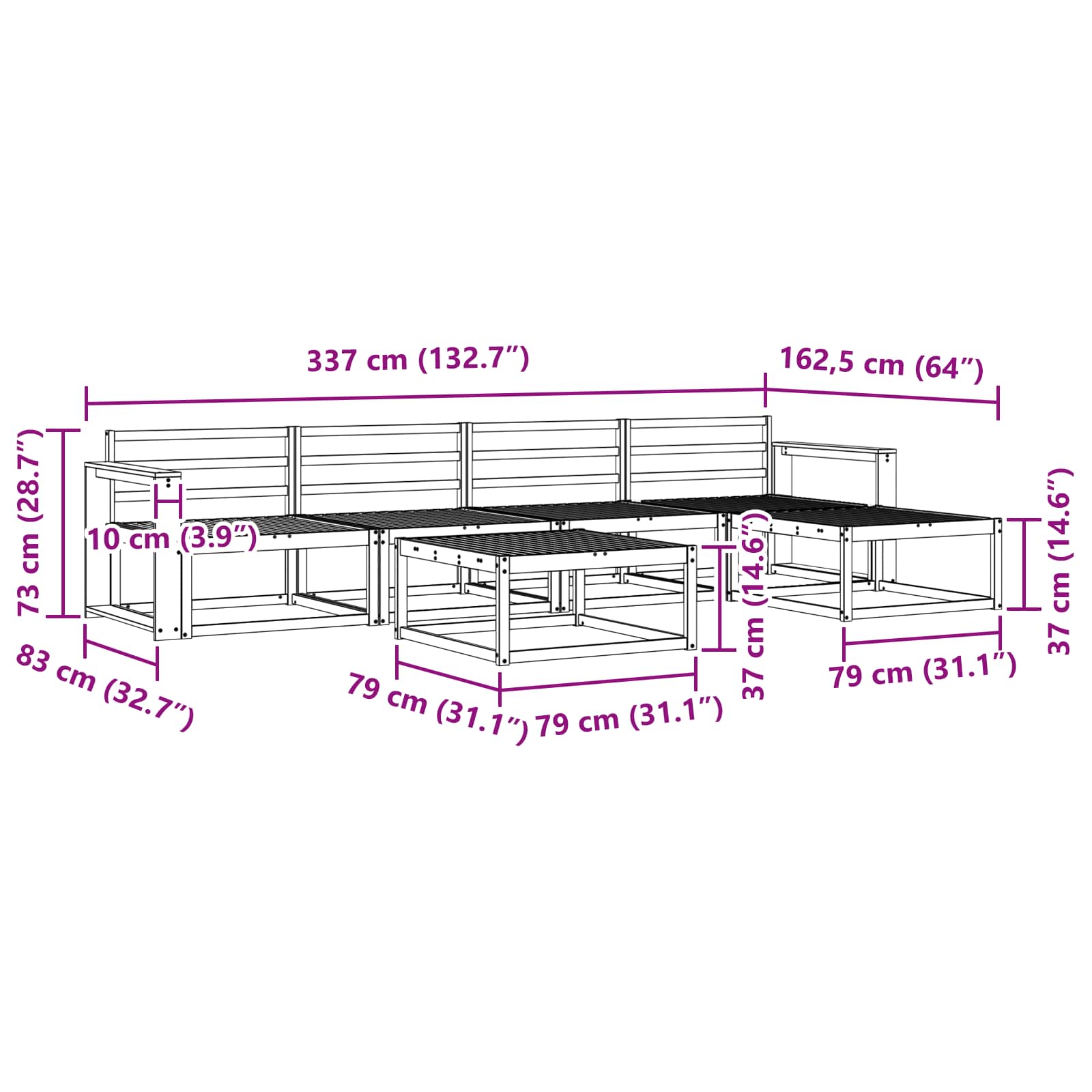 Buiten bankenset 6 pcs Wit 79 x 79 x 37 cm Massief Acaciahout image 8