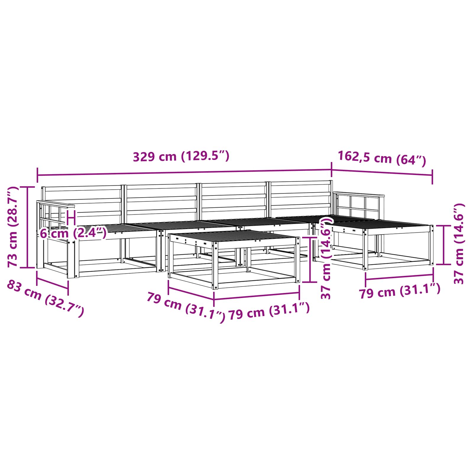 Buiten bankenset 6 pcs Wit 79 x 79 x 37 cm Massief Acaciahout image 8