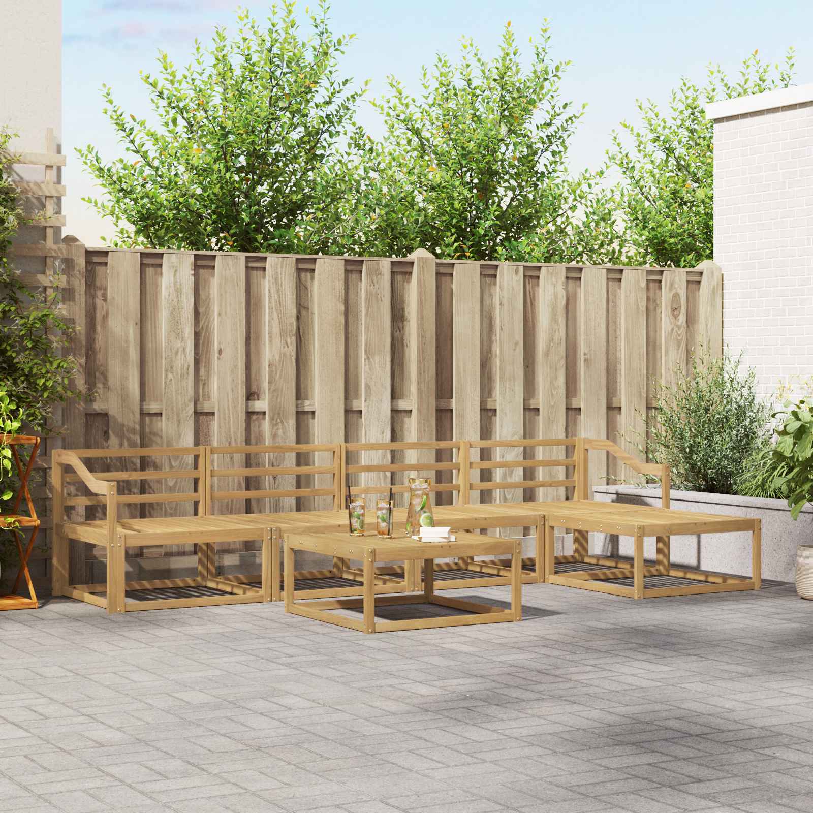 Buiten bankenset 6 pcs Wit 79 x 79 x 37 cm Massief Acaciahout image 1