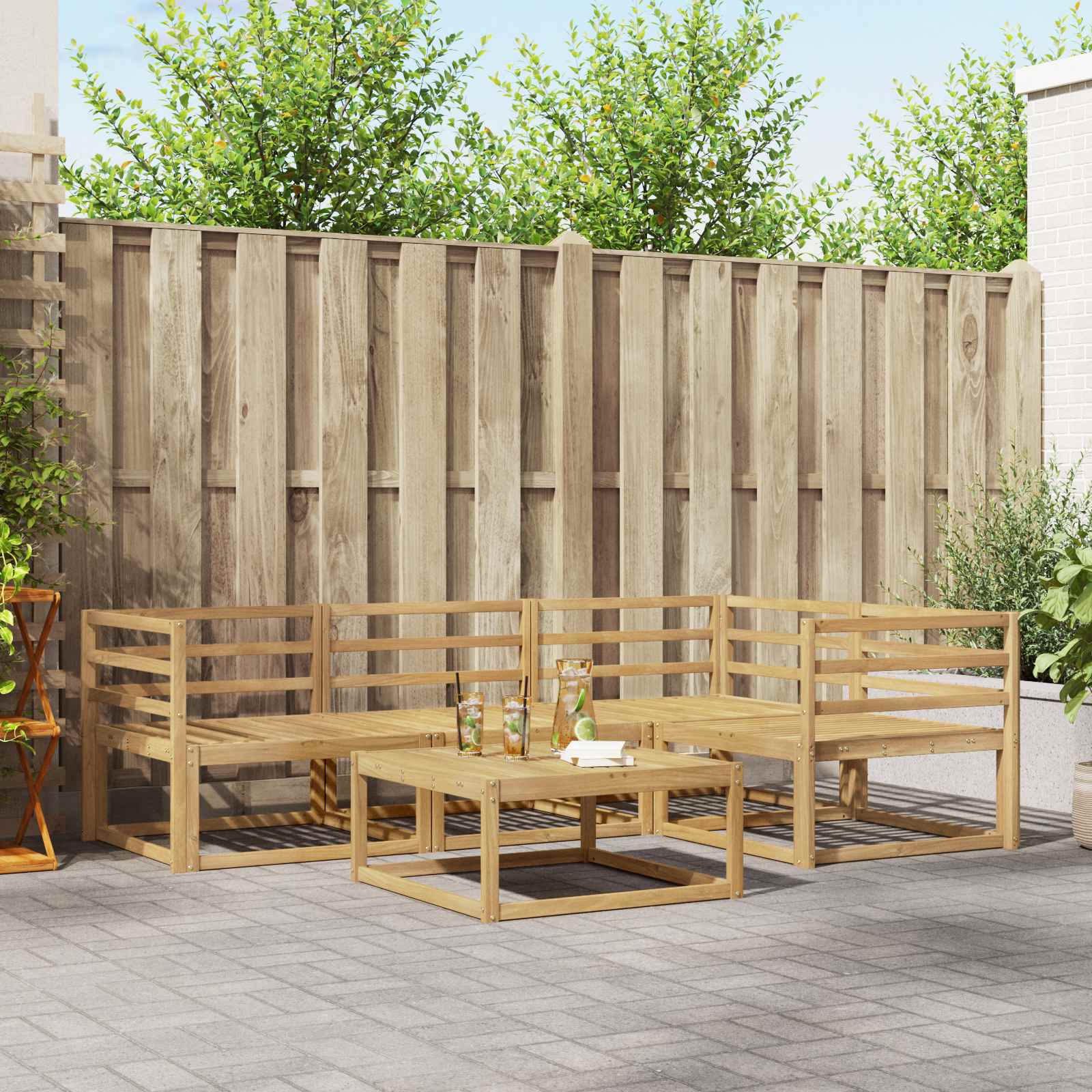 Buiten bankenset 5 pcs Wit 79 x 79 x 37 cm Massief Acaciahout image 1