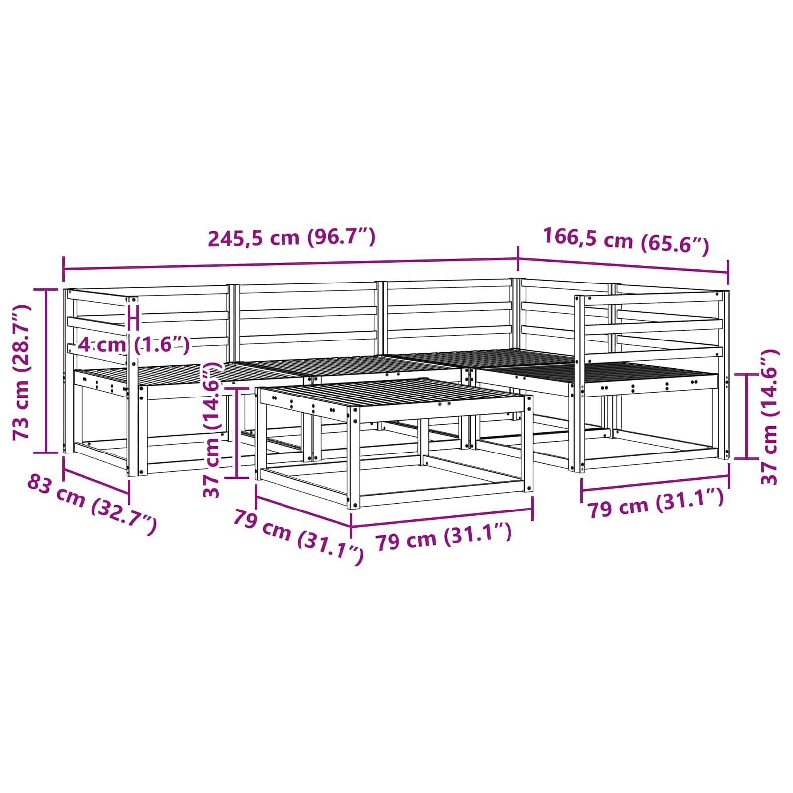Buiten bankenset 5 pcs Wit 79 x 79 x 37 cm Massief Acaciahout image 8