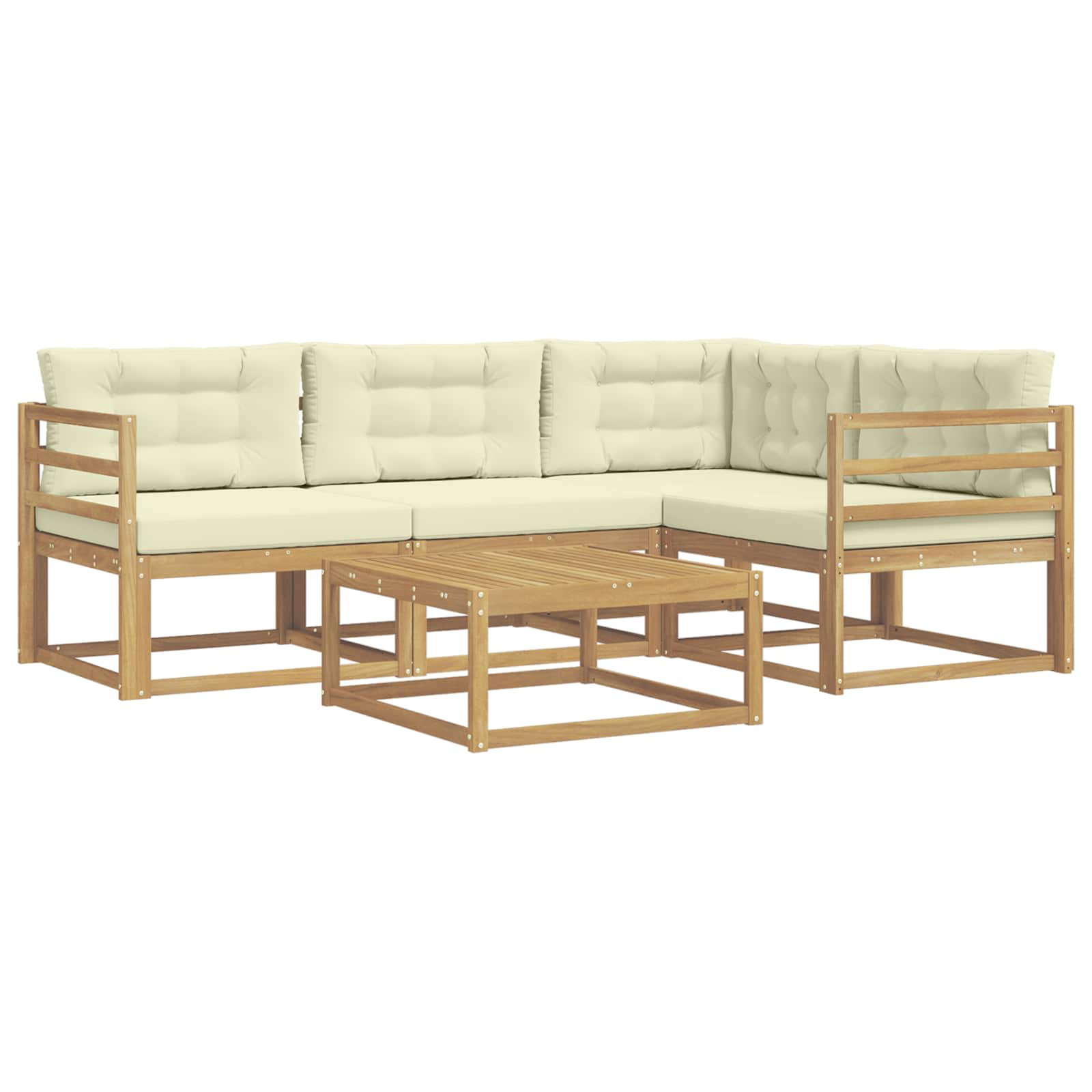 vidaXL Buiten bankenset 5 st Wit en crèmekleurig Polyester, foto 3