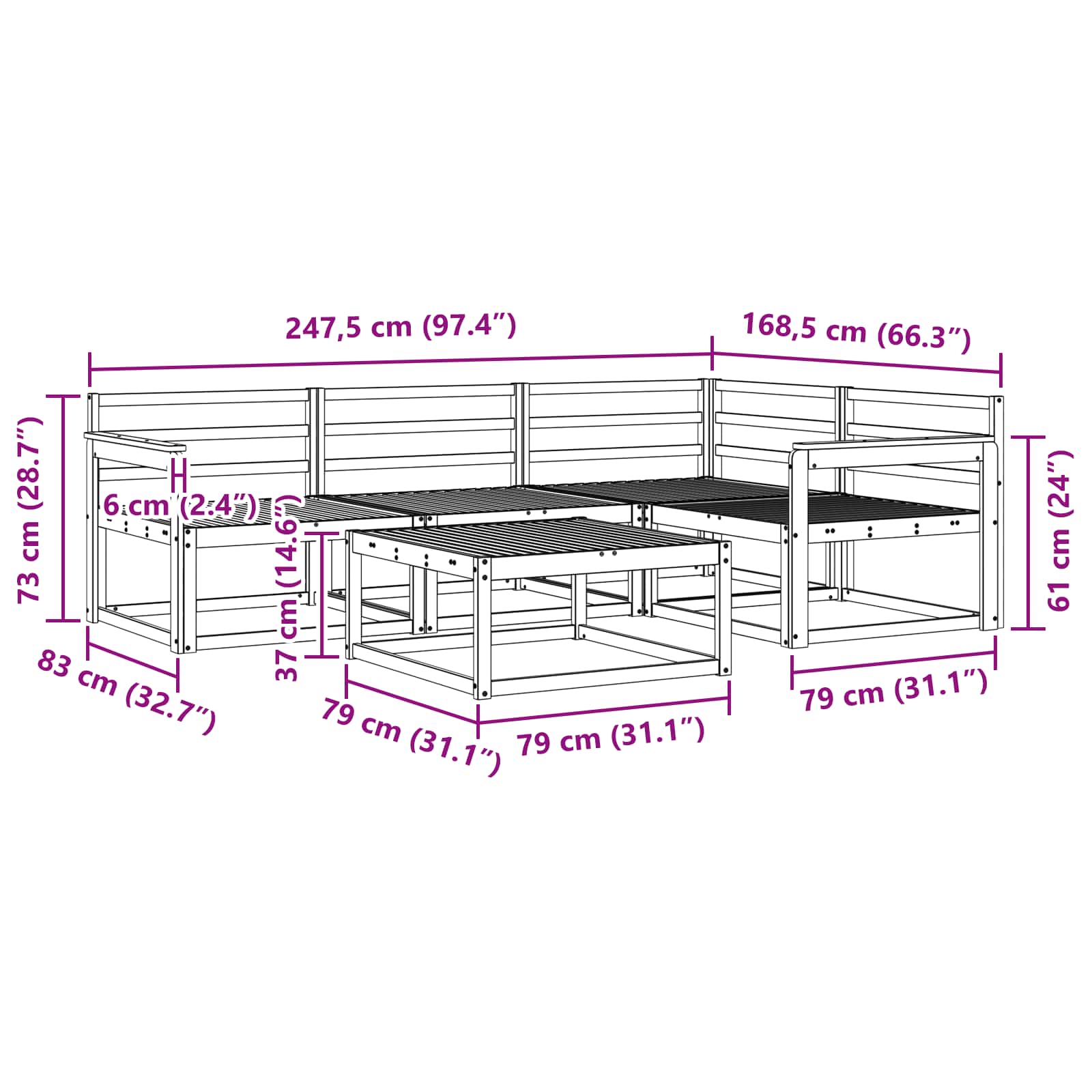 Buiten bankenset 5 pcs Wit 79 x 79 x 37 cm Massief Acaciahout image 8