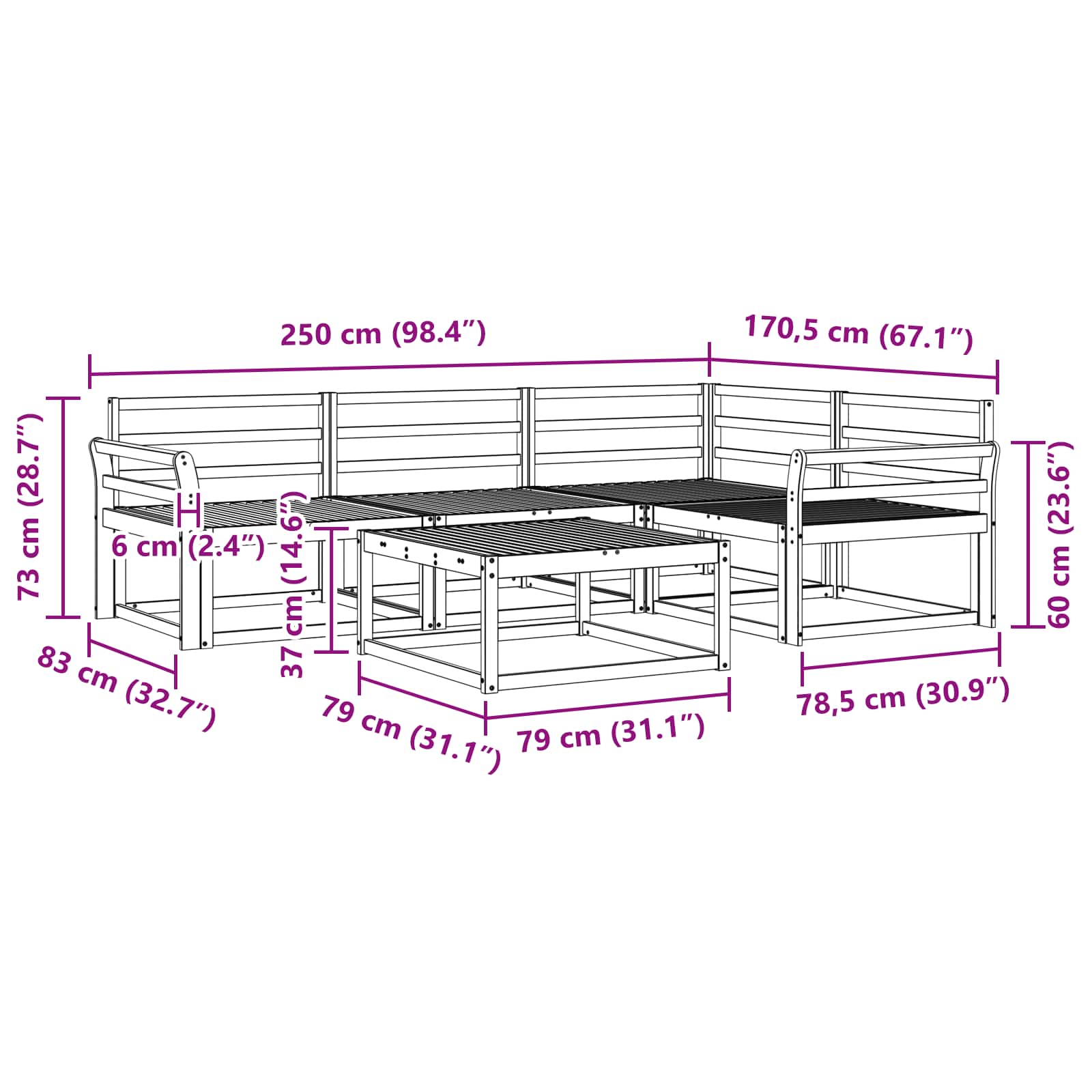 Buiten bankenset 5 pcs Wit 79 x 79 x 37 cm Massief Acaciahout image 8