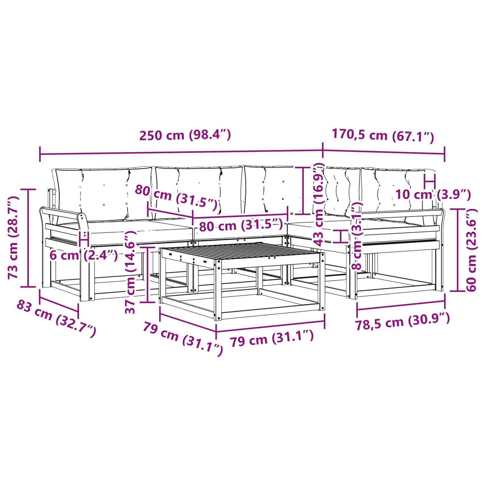 Zunanja garnitura za sedenje 5 pcs Bela in bež 79 x 79 x 37 cm - slika 7