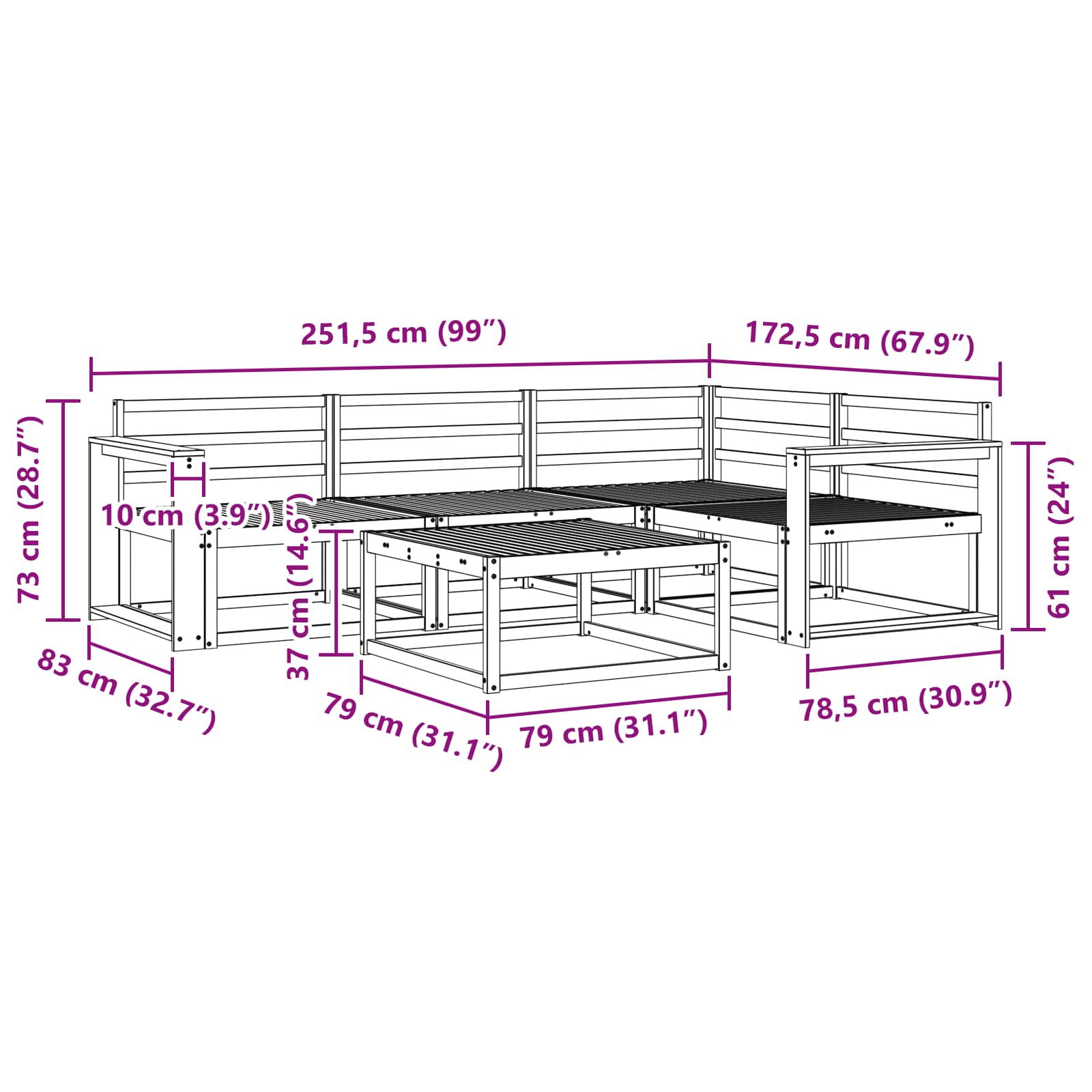 Buiten bankenset 5 pcs Wit 79 x 79 x 37 cm Massief Acaciahout image 8