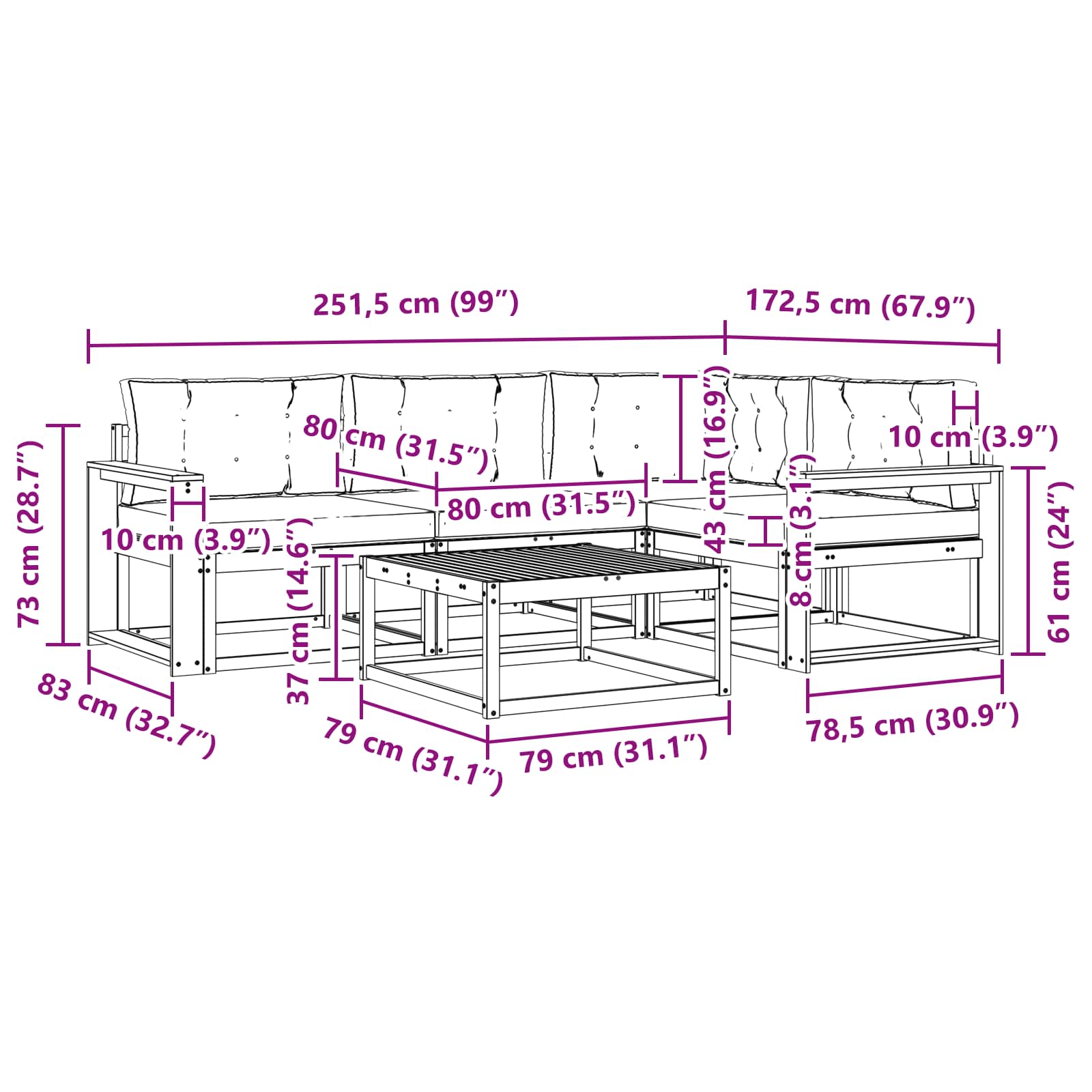Zunanja garnitura za sedenje 5 pcs Bela in krem 79 x 79 x 37 cm - slika 7