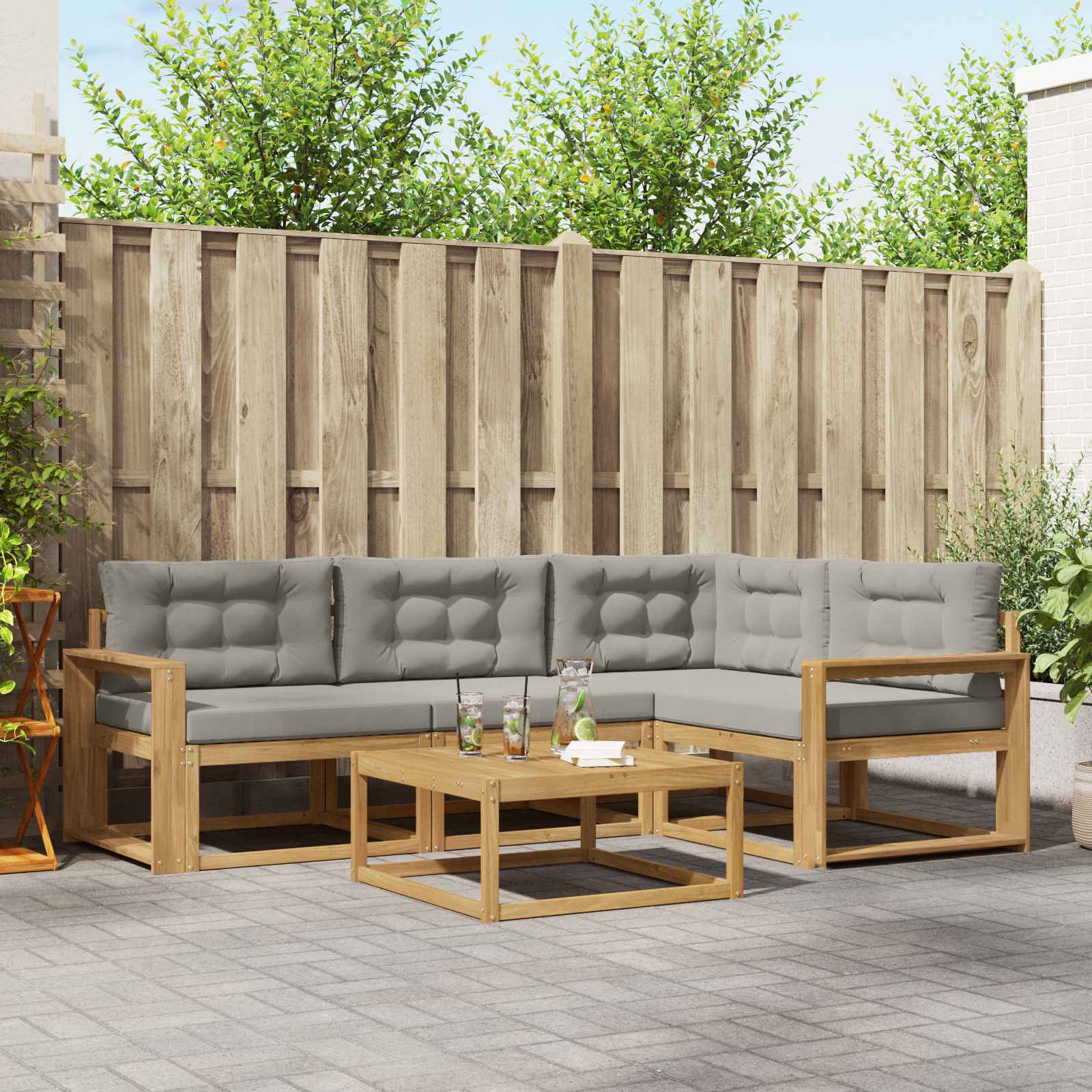 vidaXL Set de canapele de exterior 5 pcs Alb și gri deschis