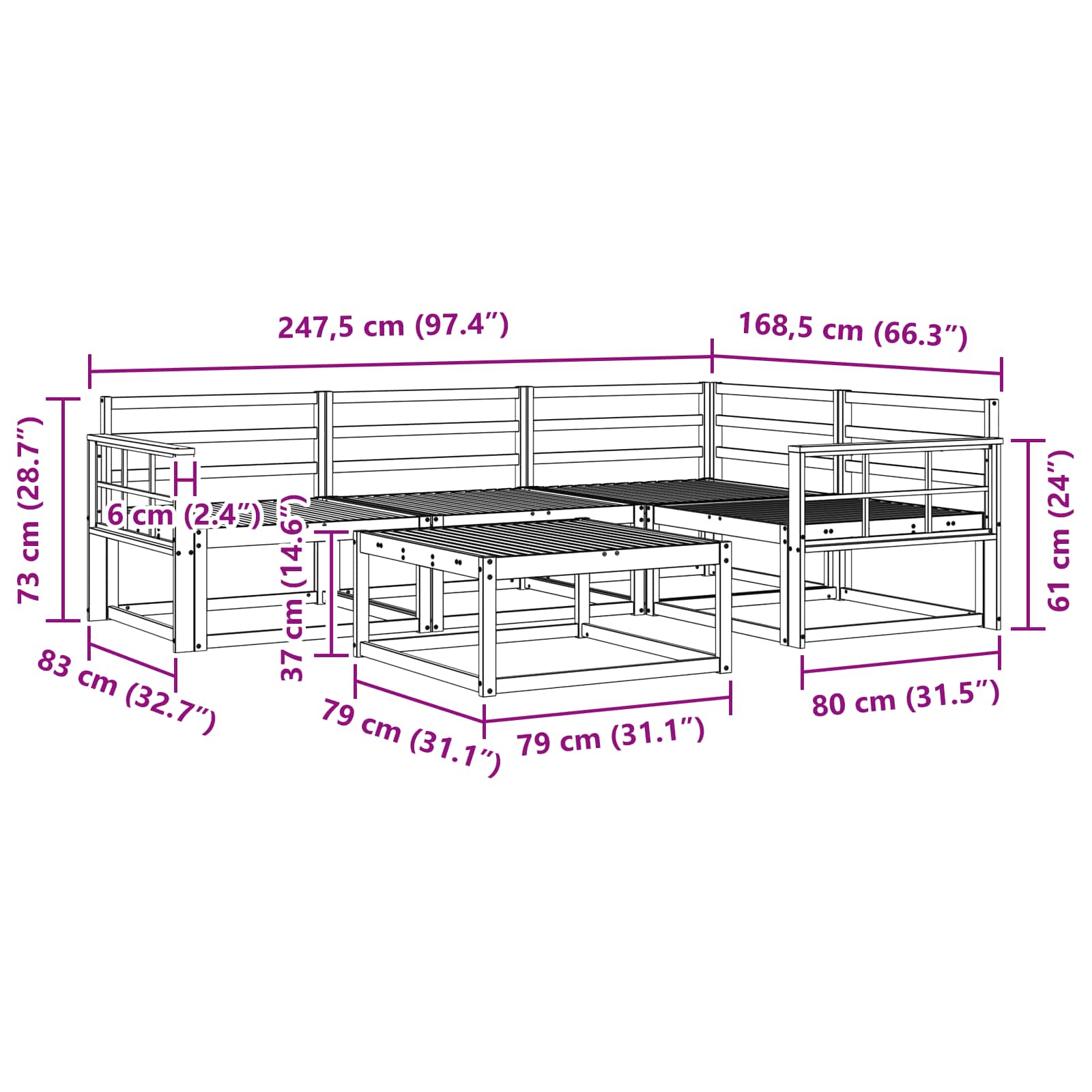 Buiten bankenset 5 pcs Wit 79 x 79 x 37 cm Massief Acaciahout image 8