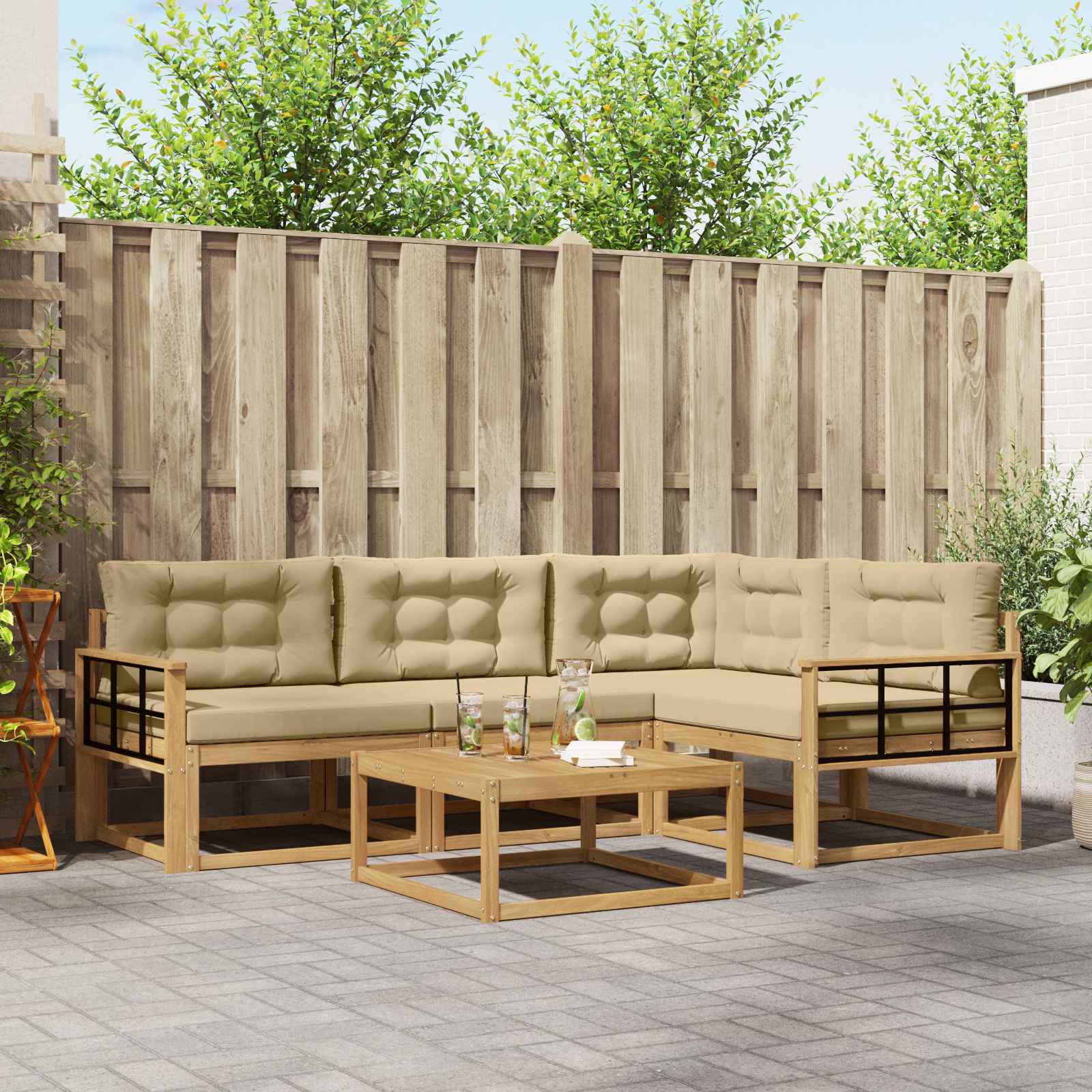 vidaXL Set de canapele de exterior 5 pcs Alb și Bej 79 x 79 x 37 cm