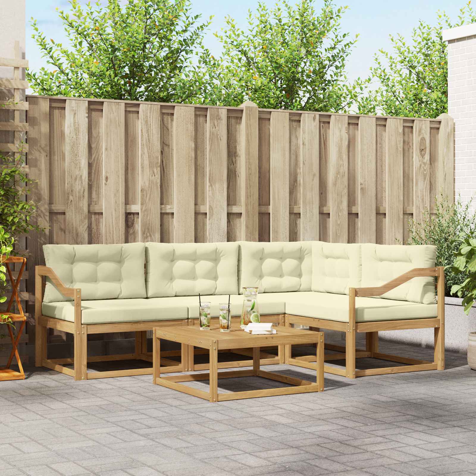 vidaXL Set de canapele de exterior 5 pcs Alb și crem 79 x 79 x 37 cm