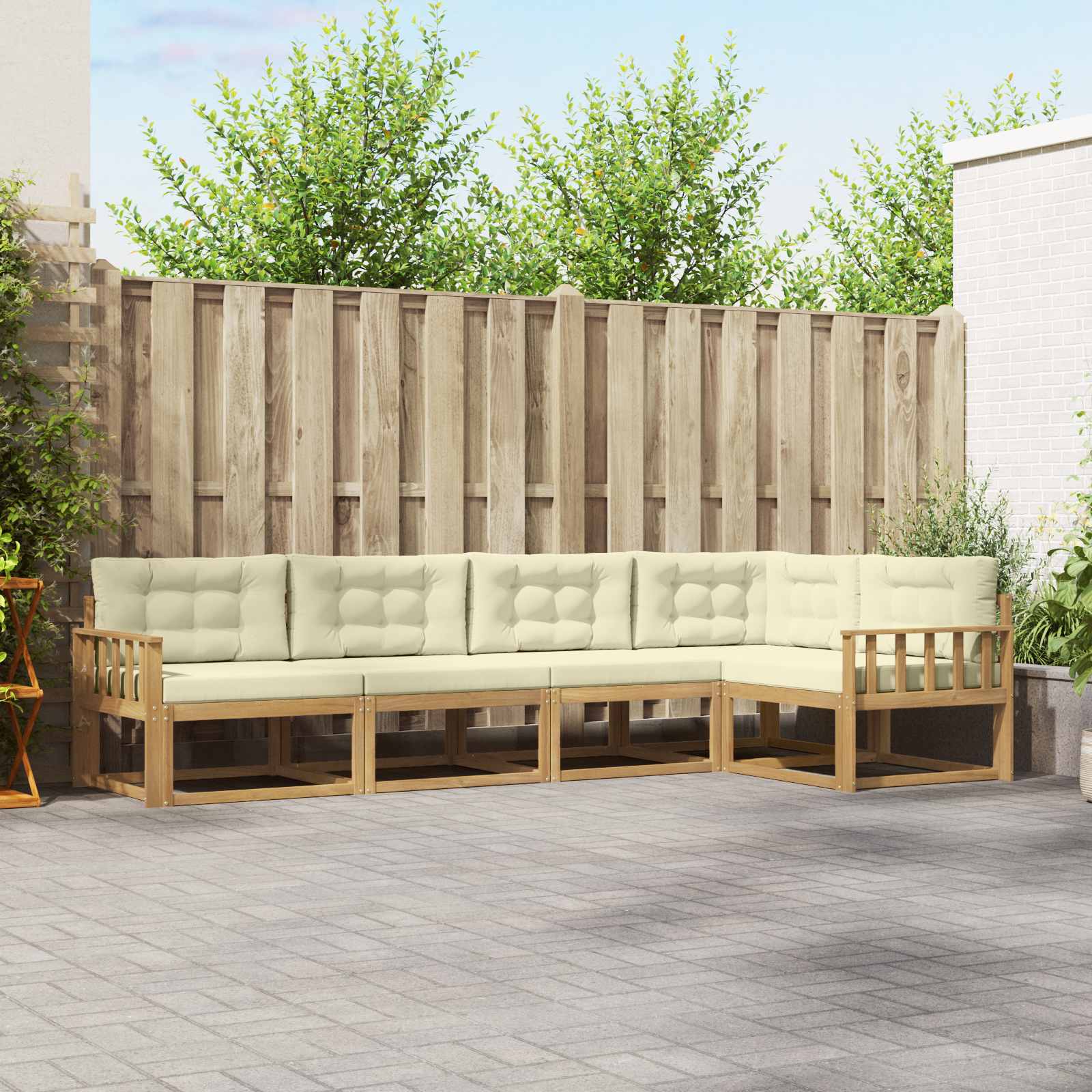 vidaXL Set de canapele de exterior 4 pcs Alb și crem Poliester