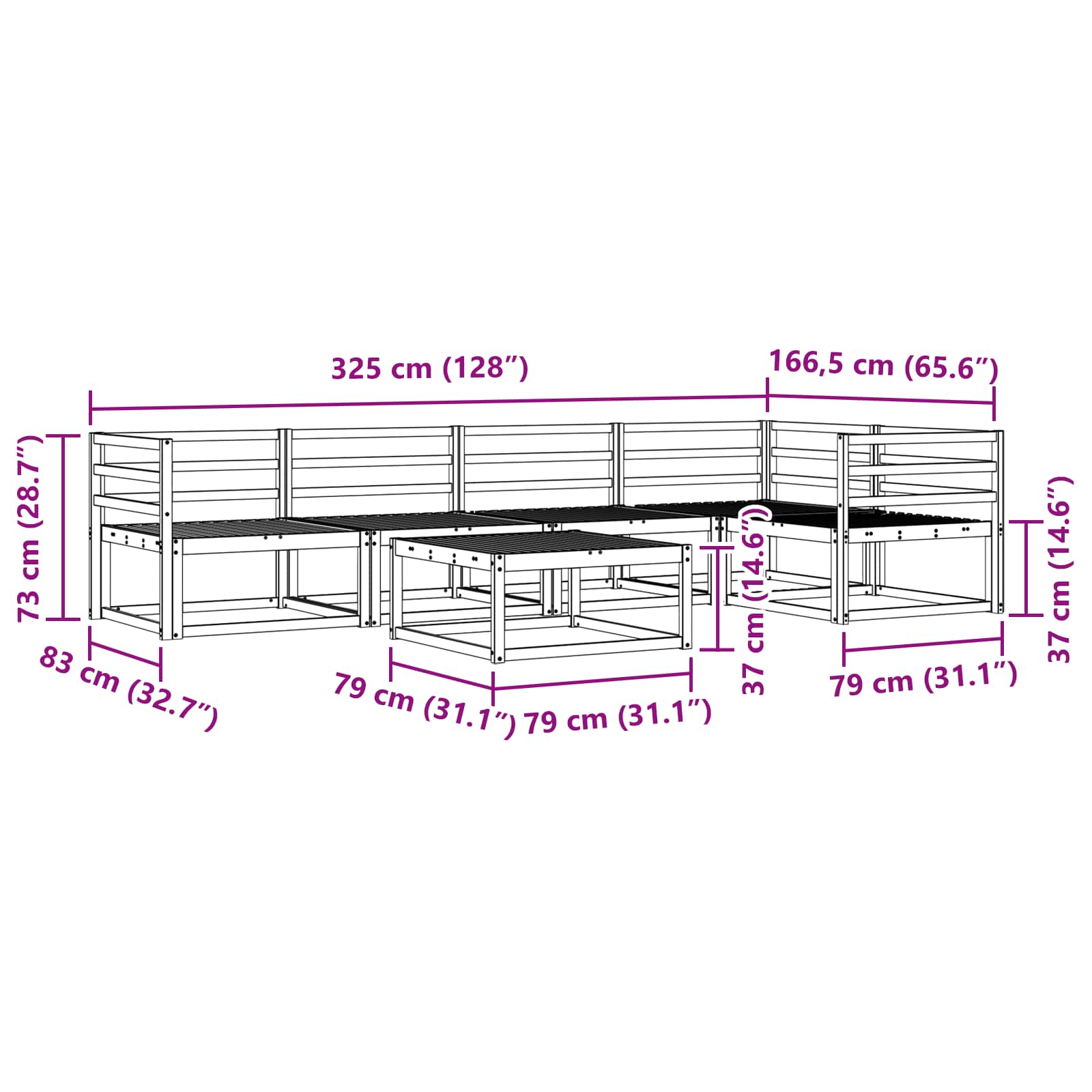 Buiten bankenset 6 pcs Wit 79 x 79 x 37 cm Massief Acaciahout image 9