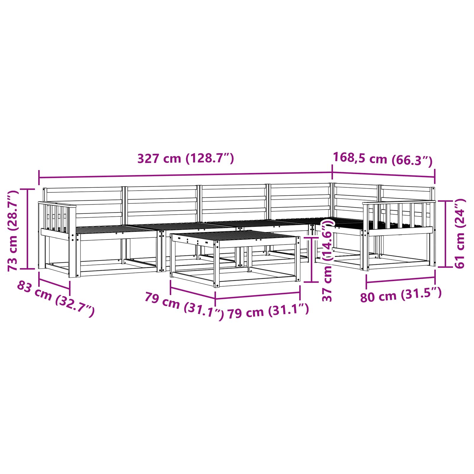 Buiten bankenset 6 pcs Wit 79 x 79 x 37 cm Massief Acaciahout image 9