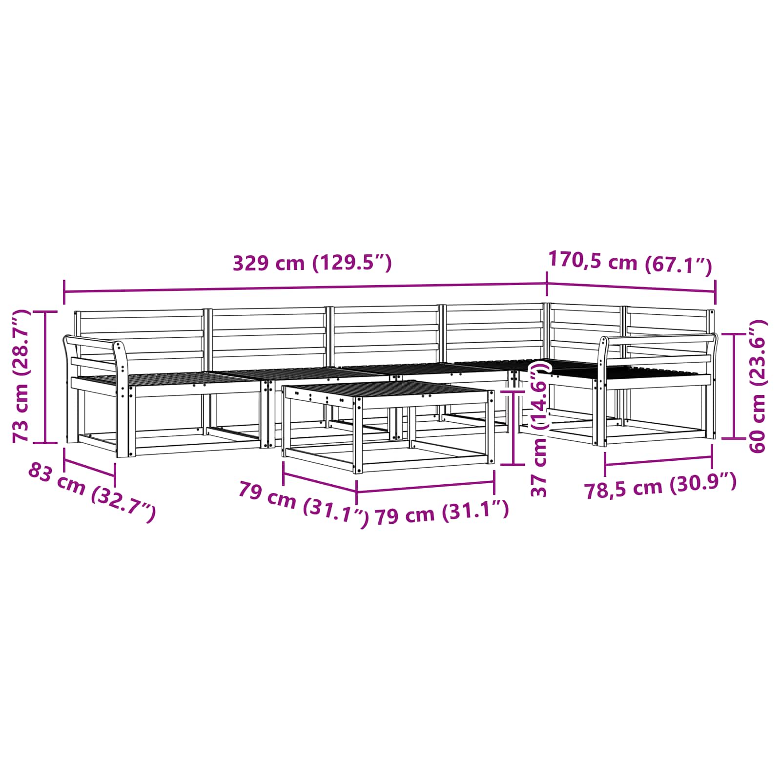 Buiten bankenset 6 pcs Wit 79 x 79 x 37 cm Massief Acaciahout image 9