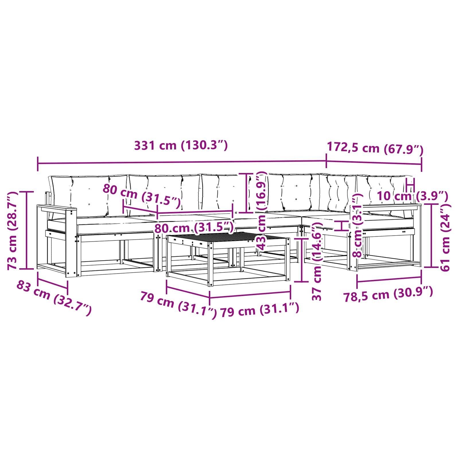 Zunanja garnitura za sedenje 6 pcs Bela in antracit - slika 8
