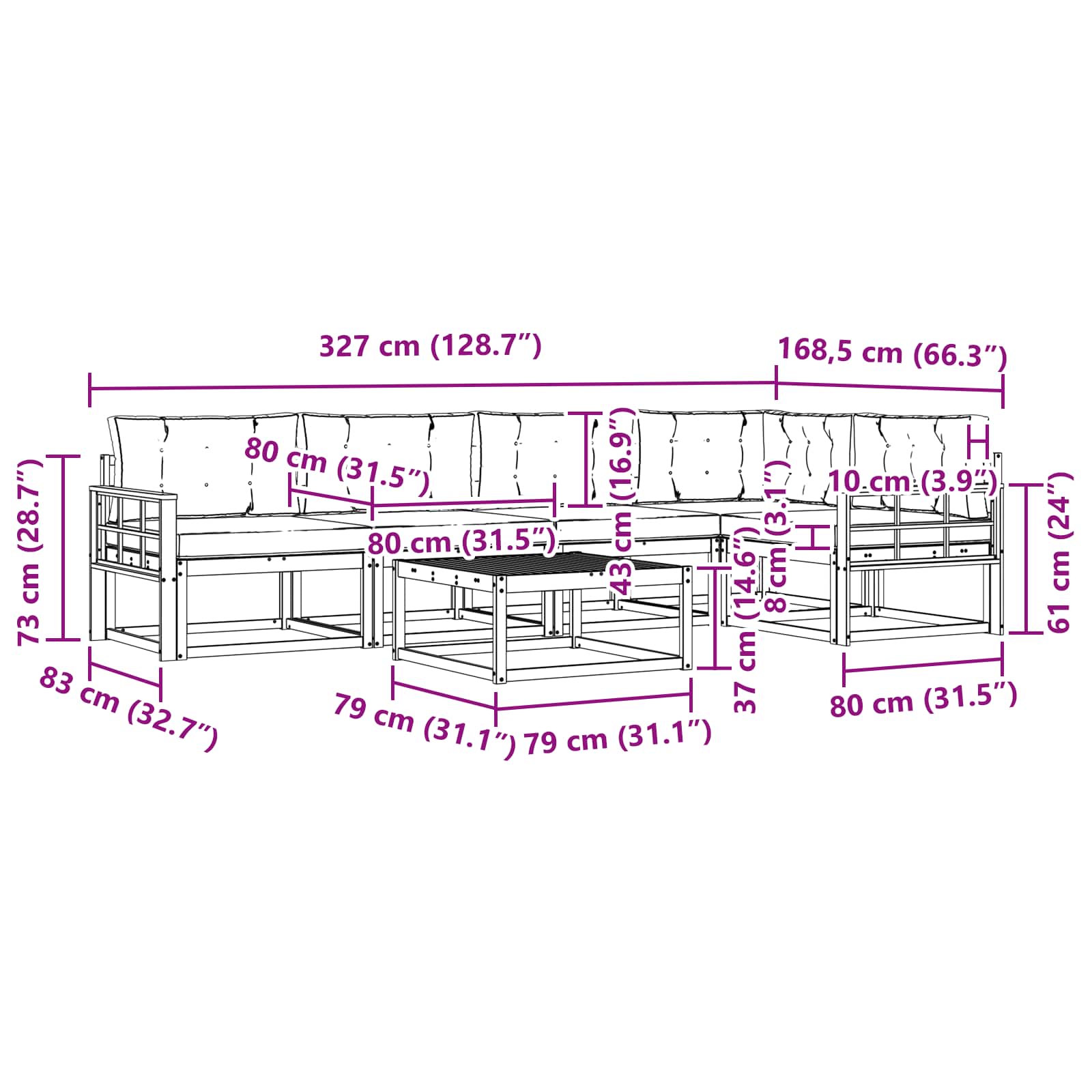 Zunanja garnitura za sedenje 6 pcs Bela in krem 79 x 79 x 37 cm - slika 8