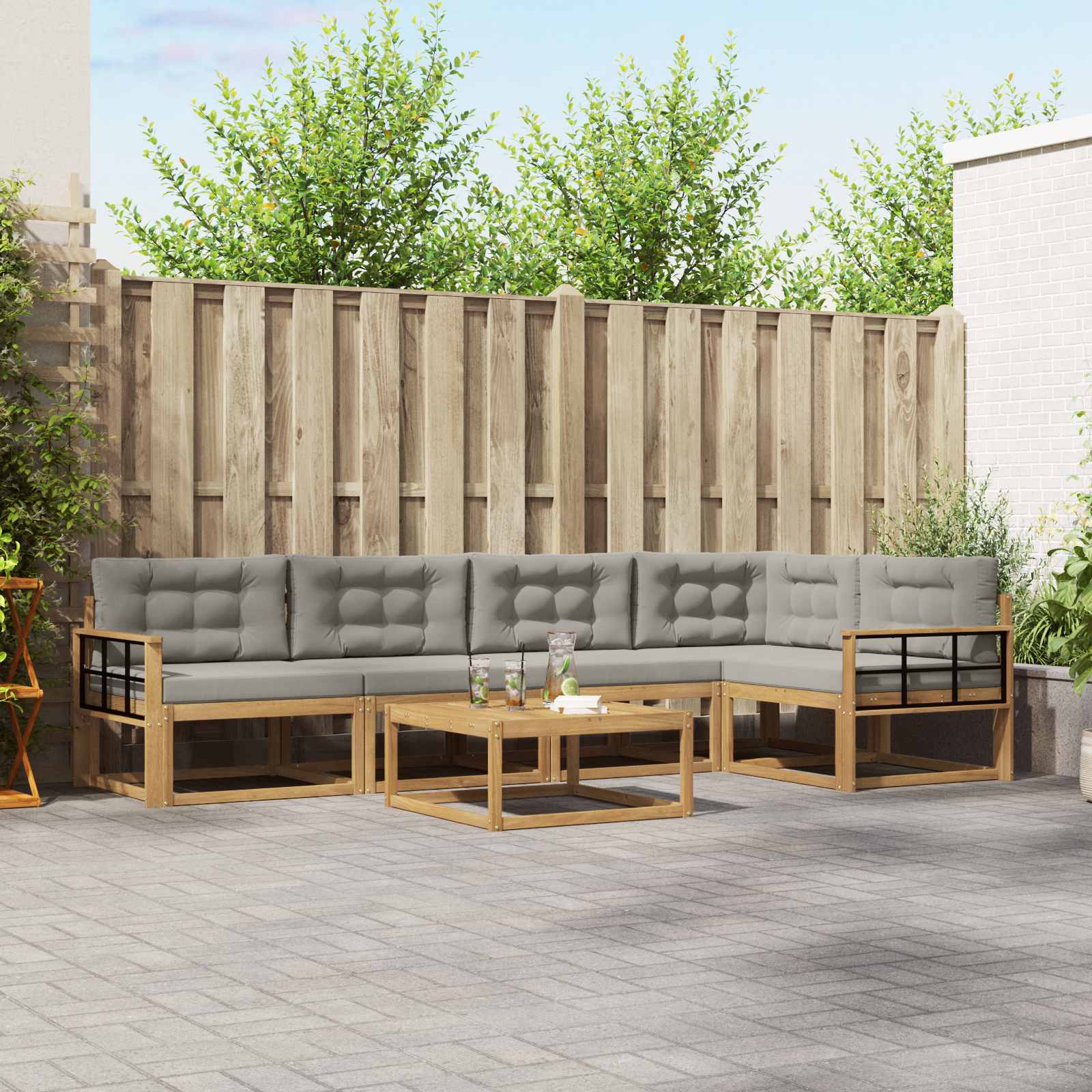 vidaXL Set de canapele de exterior 6 pcs Alb și gri deschis