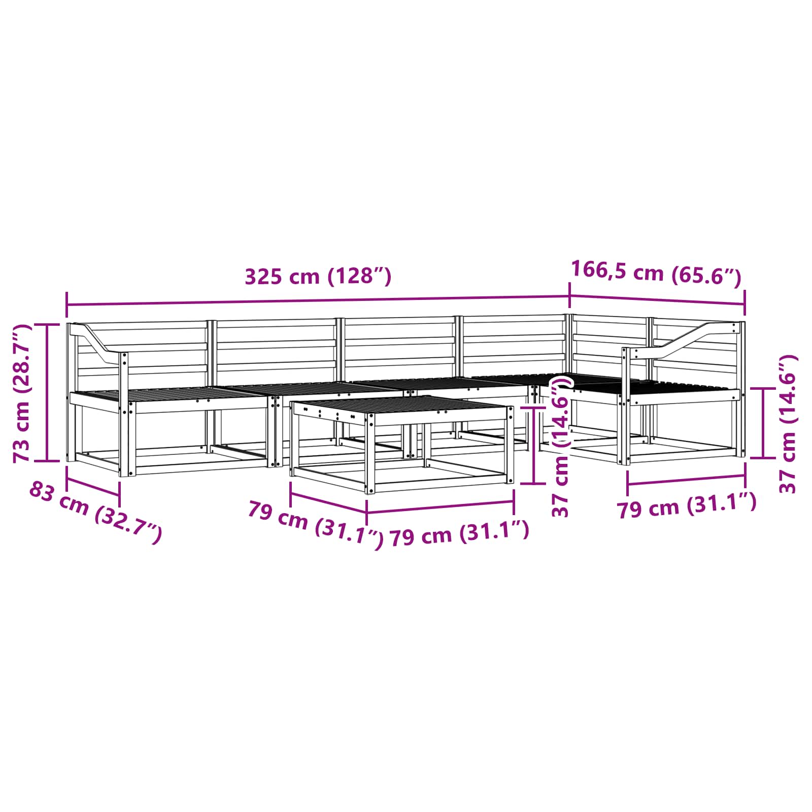 Buiten bankenset 6 pcs Wit 79 x 79 x 37 cm Massief Acaciahout image 9