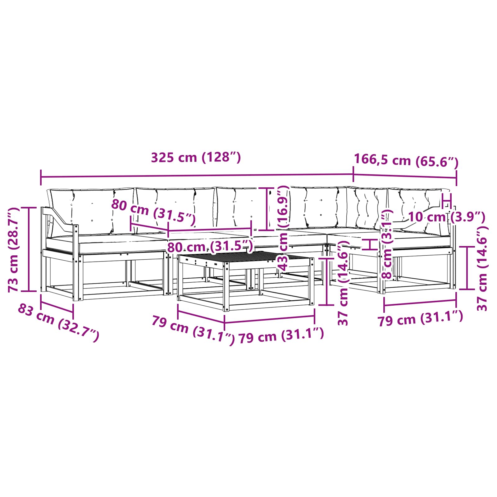 Zunanja garnitura za sedenje 6 pcs Bela in krem 79 x 79 x 37 cm - slika 8