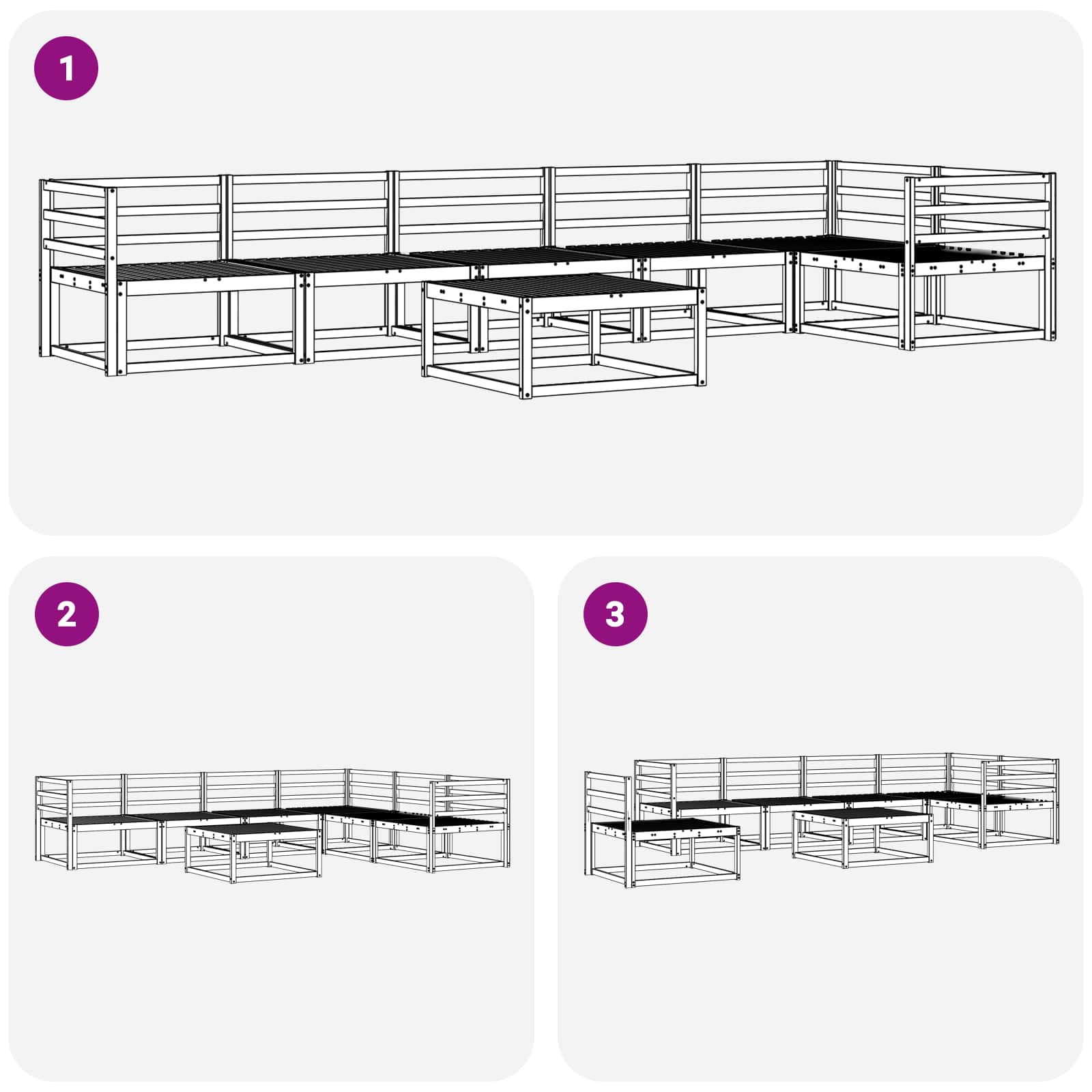 Buiten bankenset 7 pcs Wit 79 x 79 x 37 cm Massief Acaciahout image 8