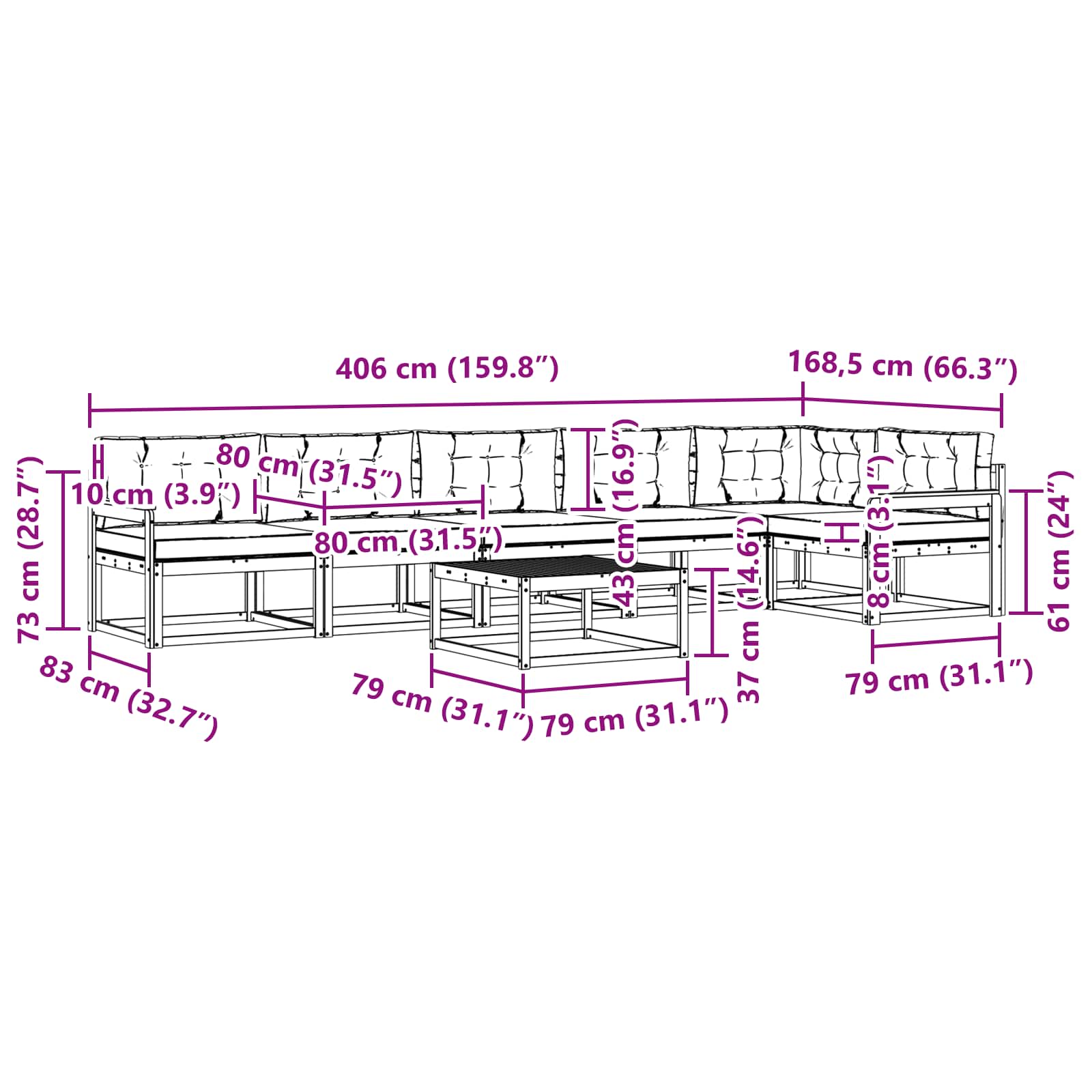 Zunanja garnitura za sedenje 7 pcs Bela in krem 79 x 79 x 37 cm - slika 8