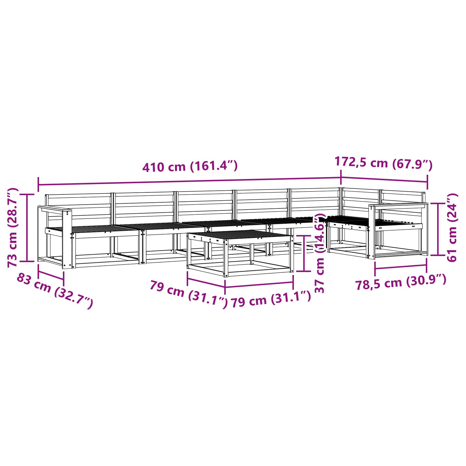 Buiten bankenset 7 pcs Wit 79 x 79 x 37 cm Massief Acaciahout image 9