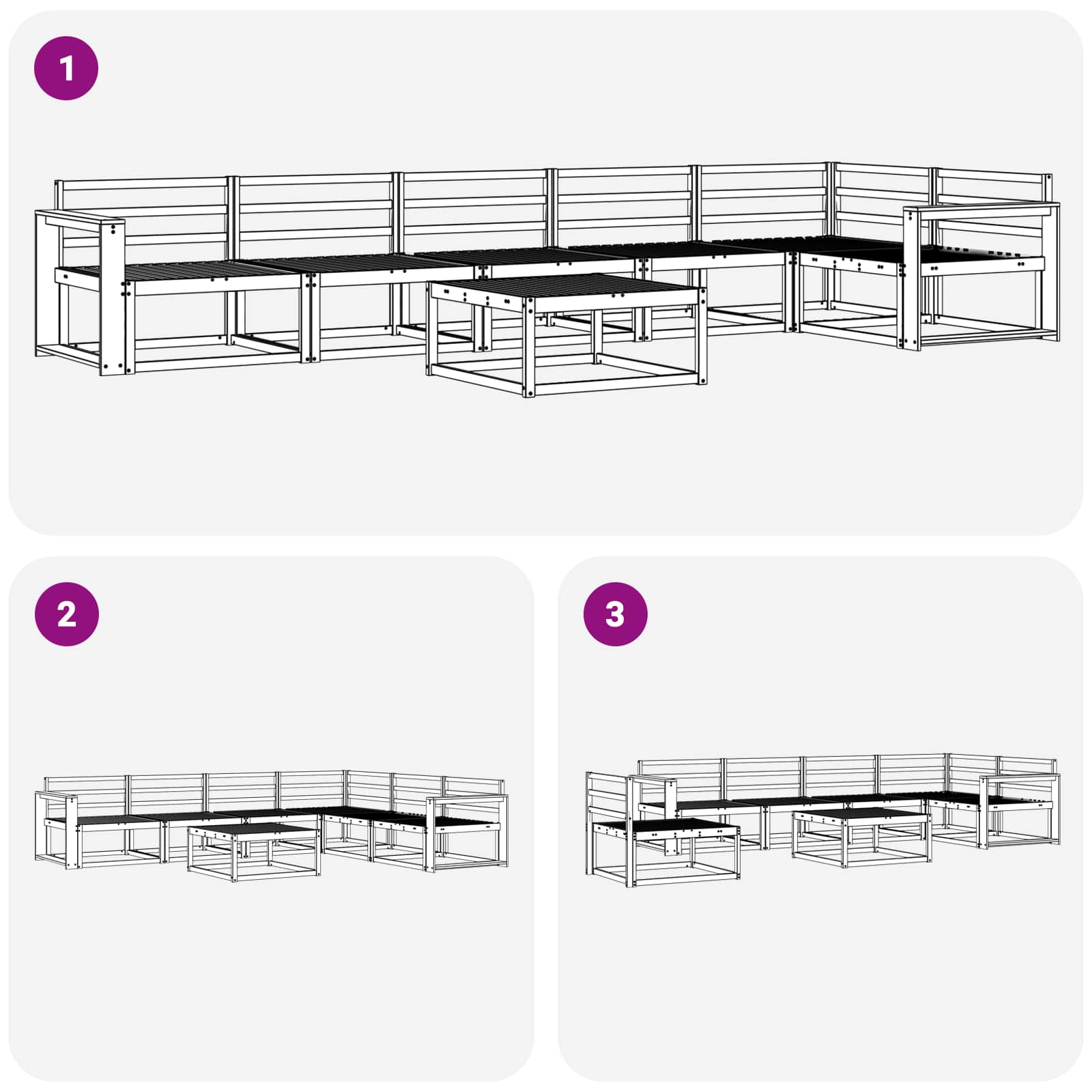 Buiten bankenset 7 pcs Wit 79 x 79 x 37 cm Massief Acaciahout image 8