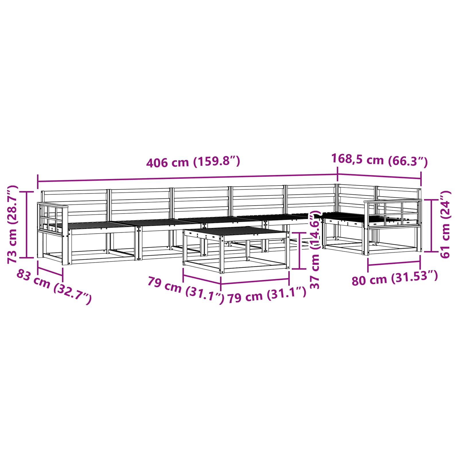 Buiten bankenset 7 pcs Wit 79 x 79 x 37 cm Massief Acaciahout image 9