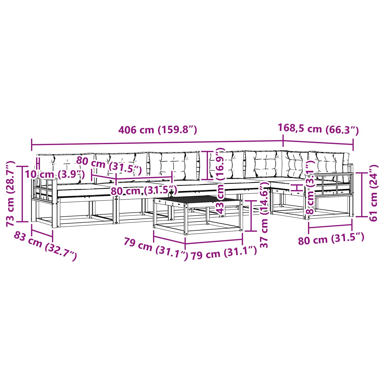 Zunanja garnitura za sedenje 7 pcs Bela in krem 79 x 79 x 37 cm - slika 8