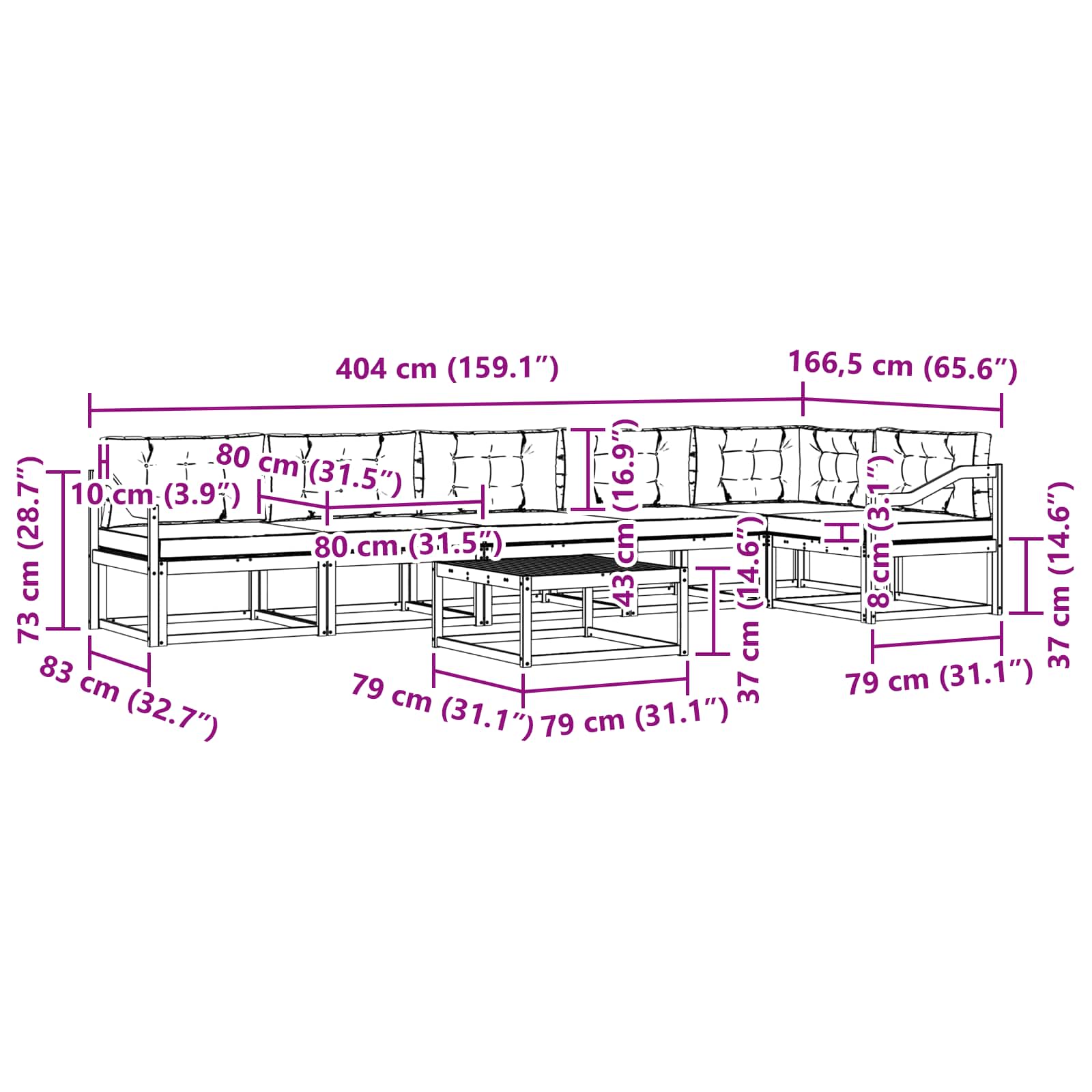Zunanja garnitura za sedenje 7 pcs Bela in krem 79 x 79 x 37 cm - slika 8