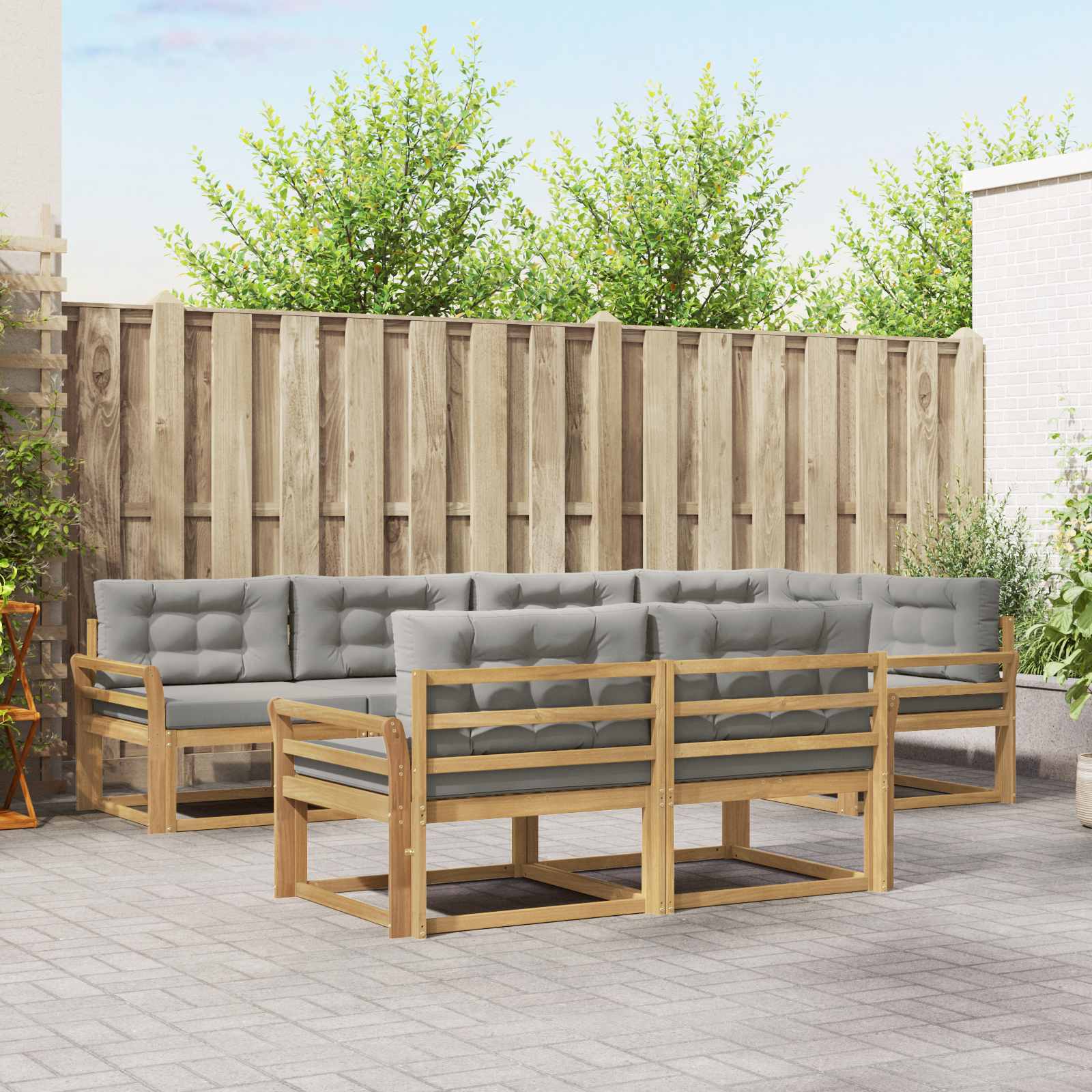 vidaXL Set de canapele de exterior 6 pcs Alb și gri deschis Poliester