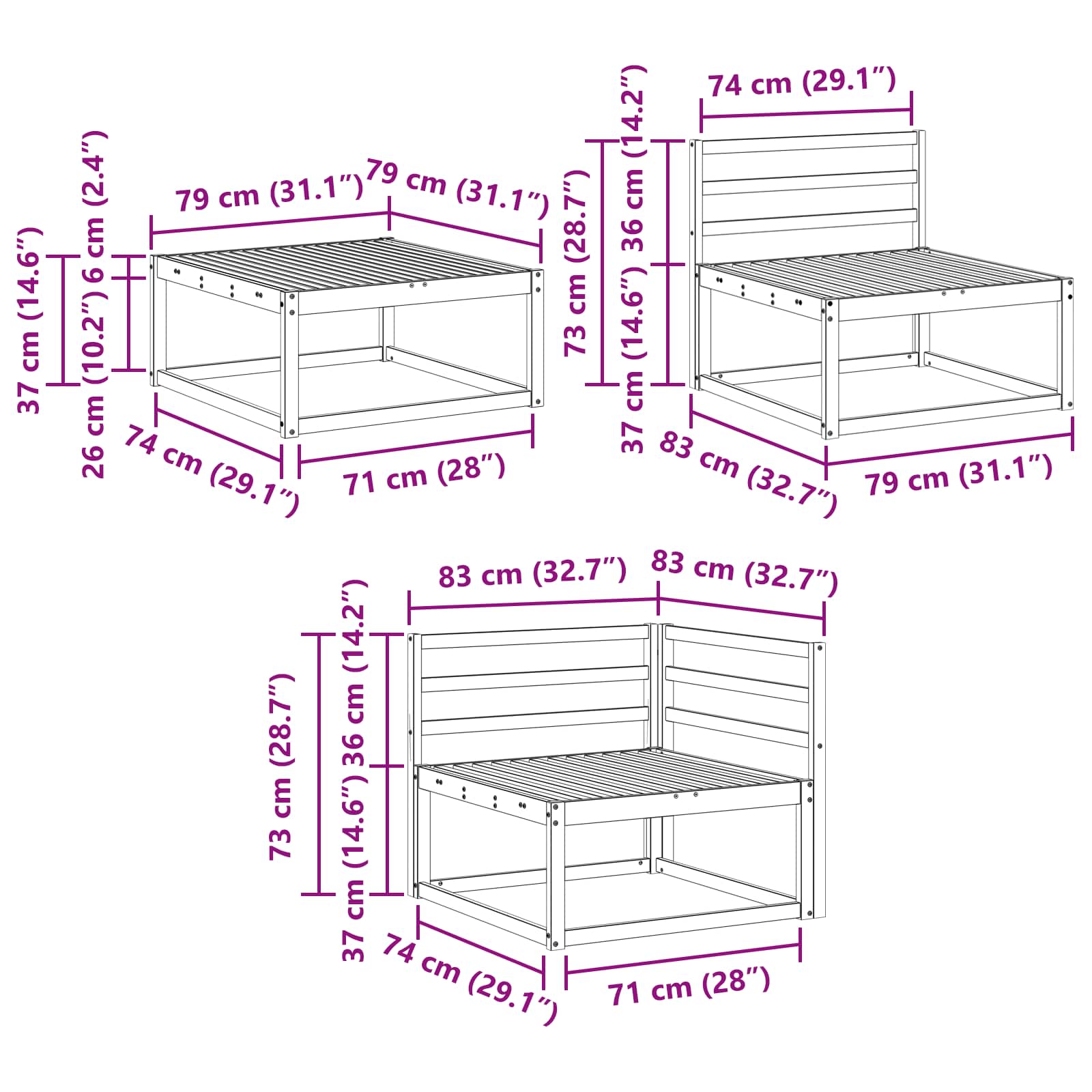 Buiten bankenset 9 pcs Wit 79 x 79 x 37 cm Massief Acaciahout image 10