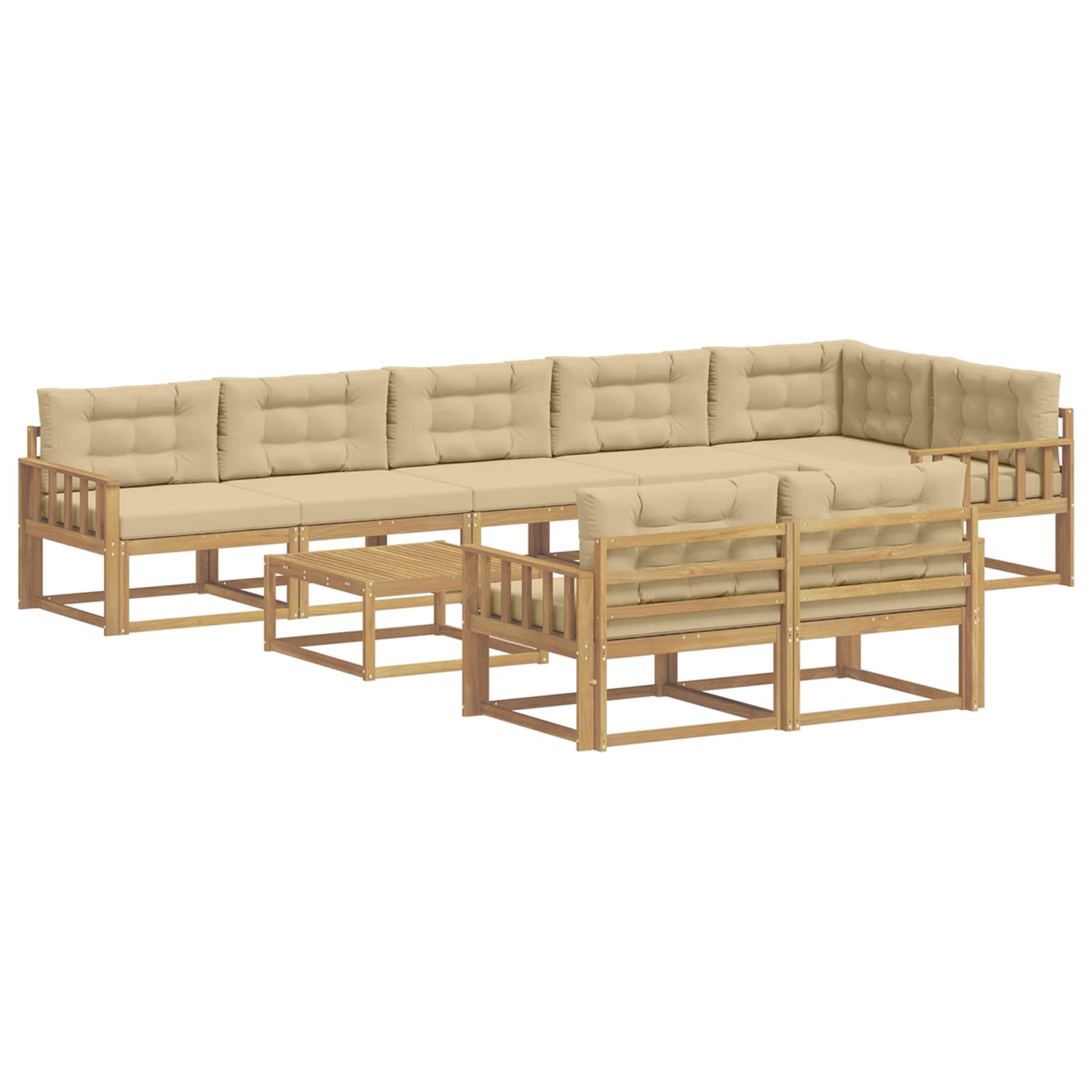 vidaXL Buiten bankenset 9 st 8-zits Wit en Beige Polyester, foto 3
