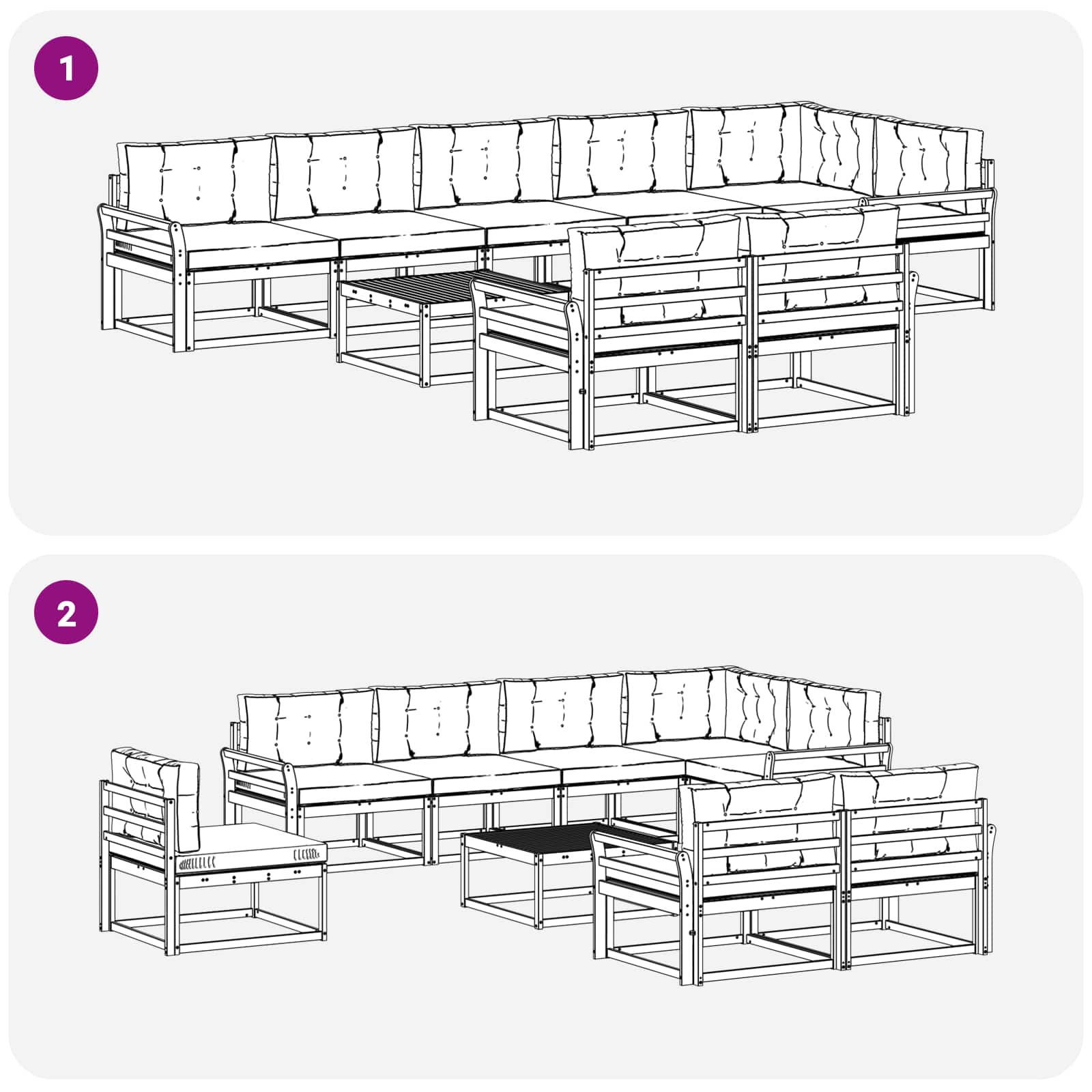 Zunanja garnitura za sedenje 9 pcs Bela in antracit - slika 7