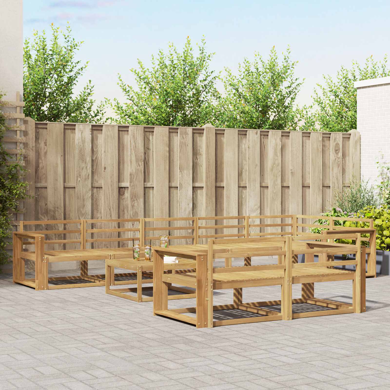 Buiten bankenset 9 pcs Wit 79 x 79 x 37 cm Massief Acaciahout image 1