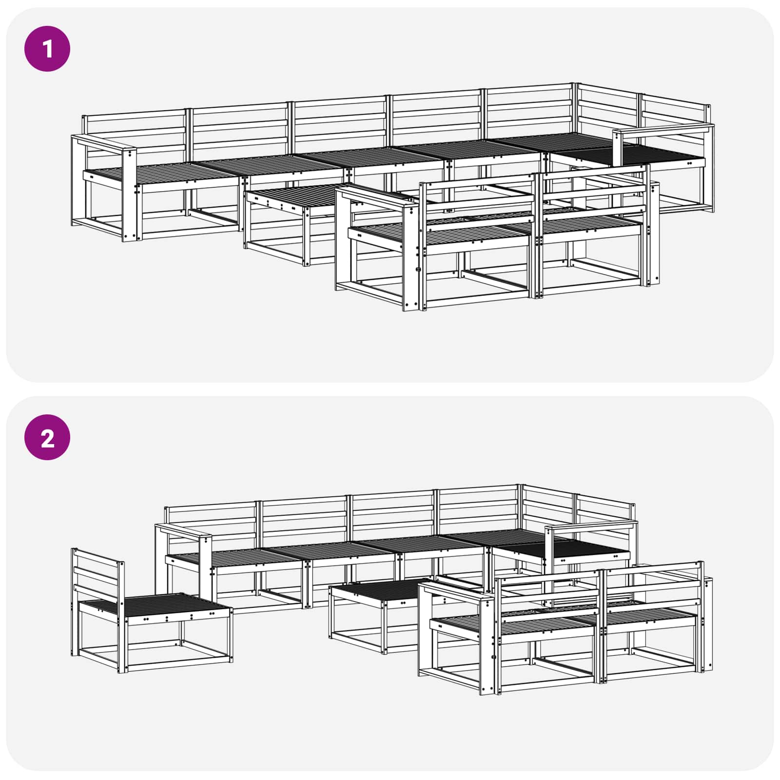 Buiten bankenset 9 pcs Wit 79 x 79 x 37 cm Massief Acaciahout image 8