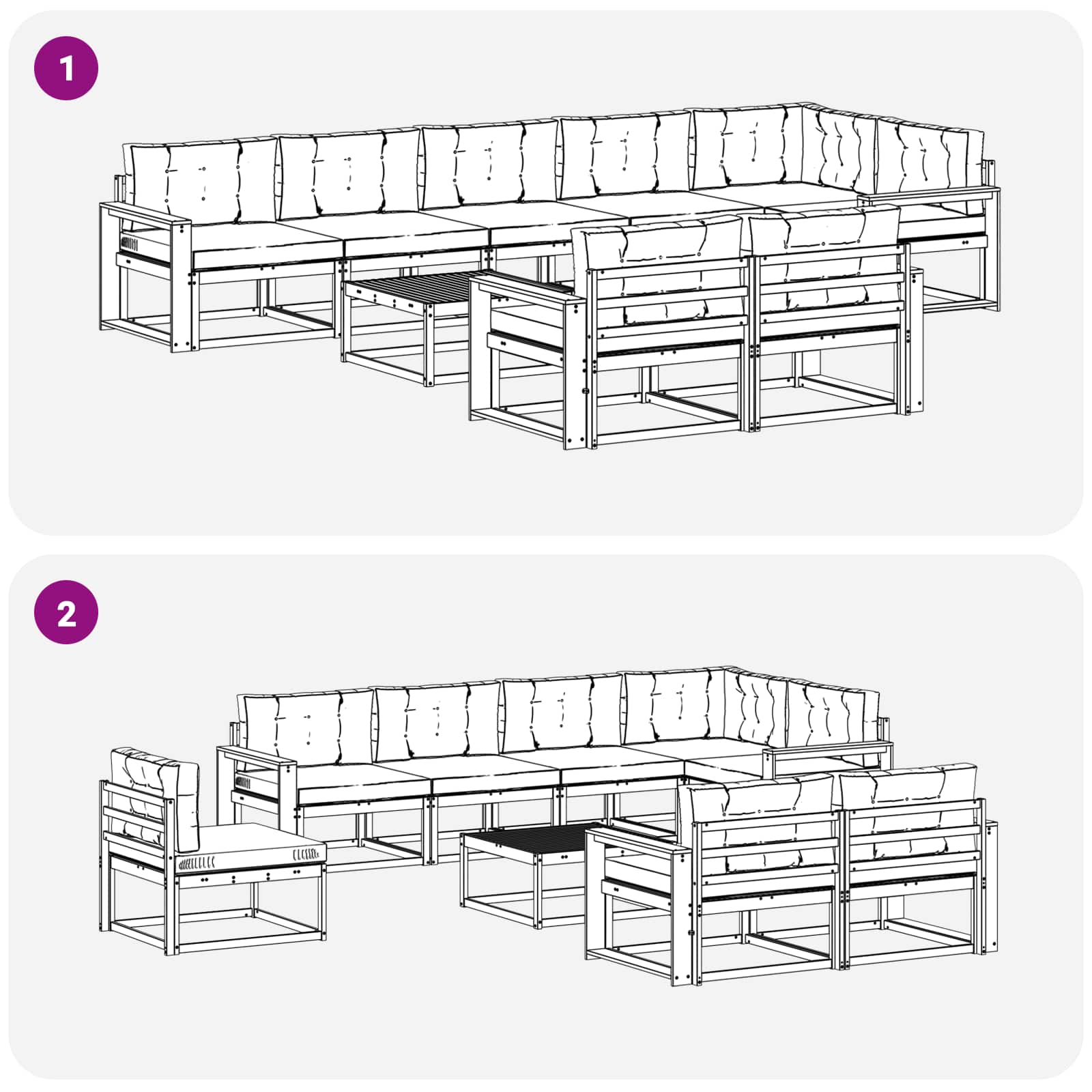 Zunanja garnitura za sedenje 9 pcs Bela in antracit - slika 7