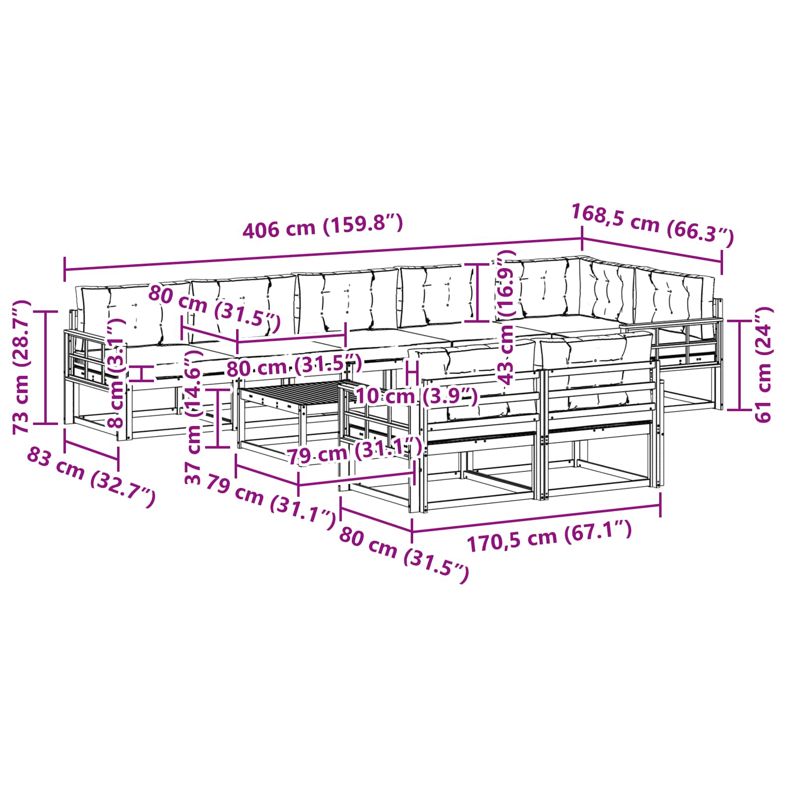 Zunanja garnitura za sedenje 9 pcs Bela in krem 79 x 79 x 37 cm - slika 8