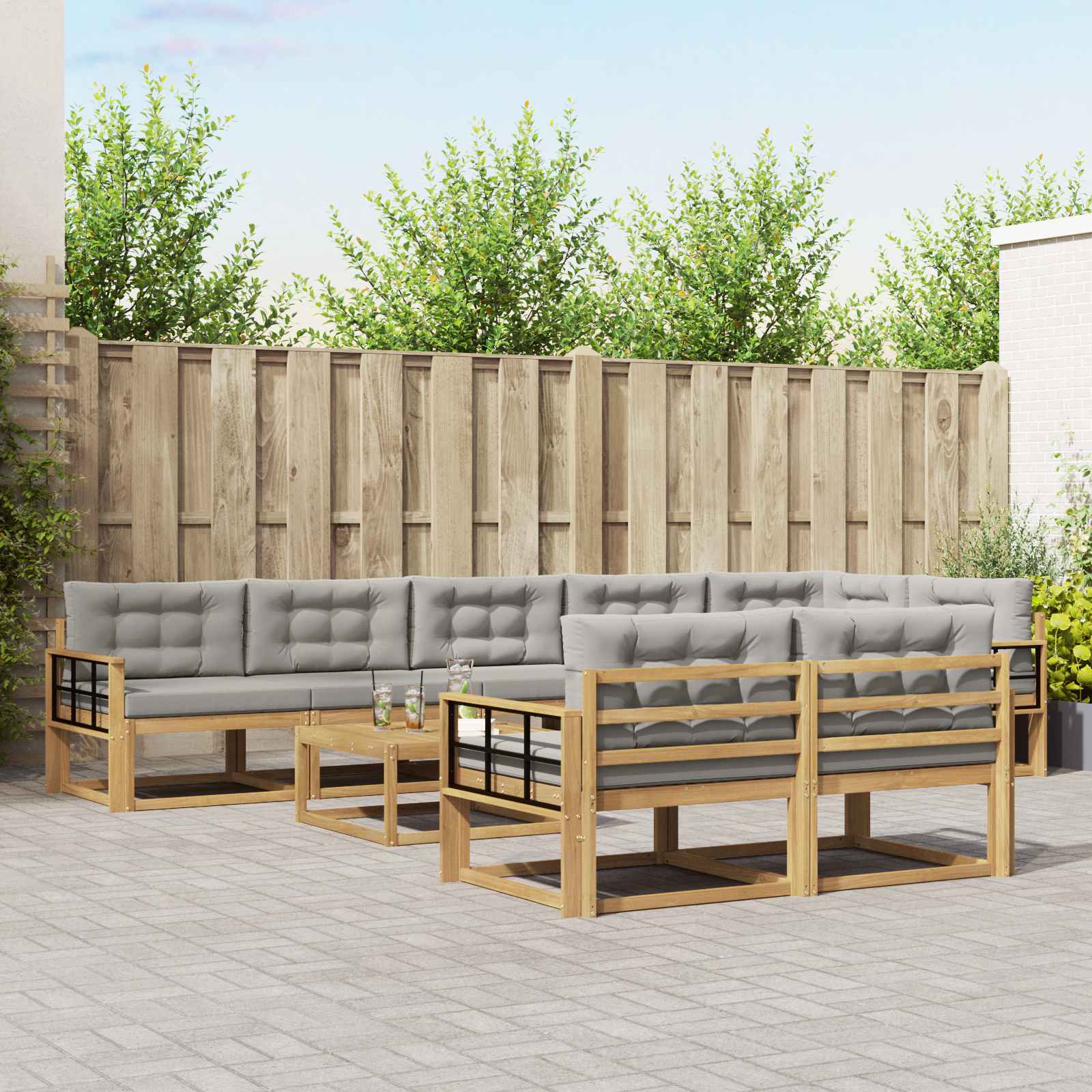 vidaXL Set de canapele de exterior 9 pcs Alb și gri deschis