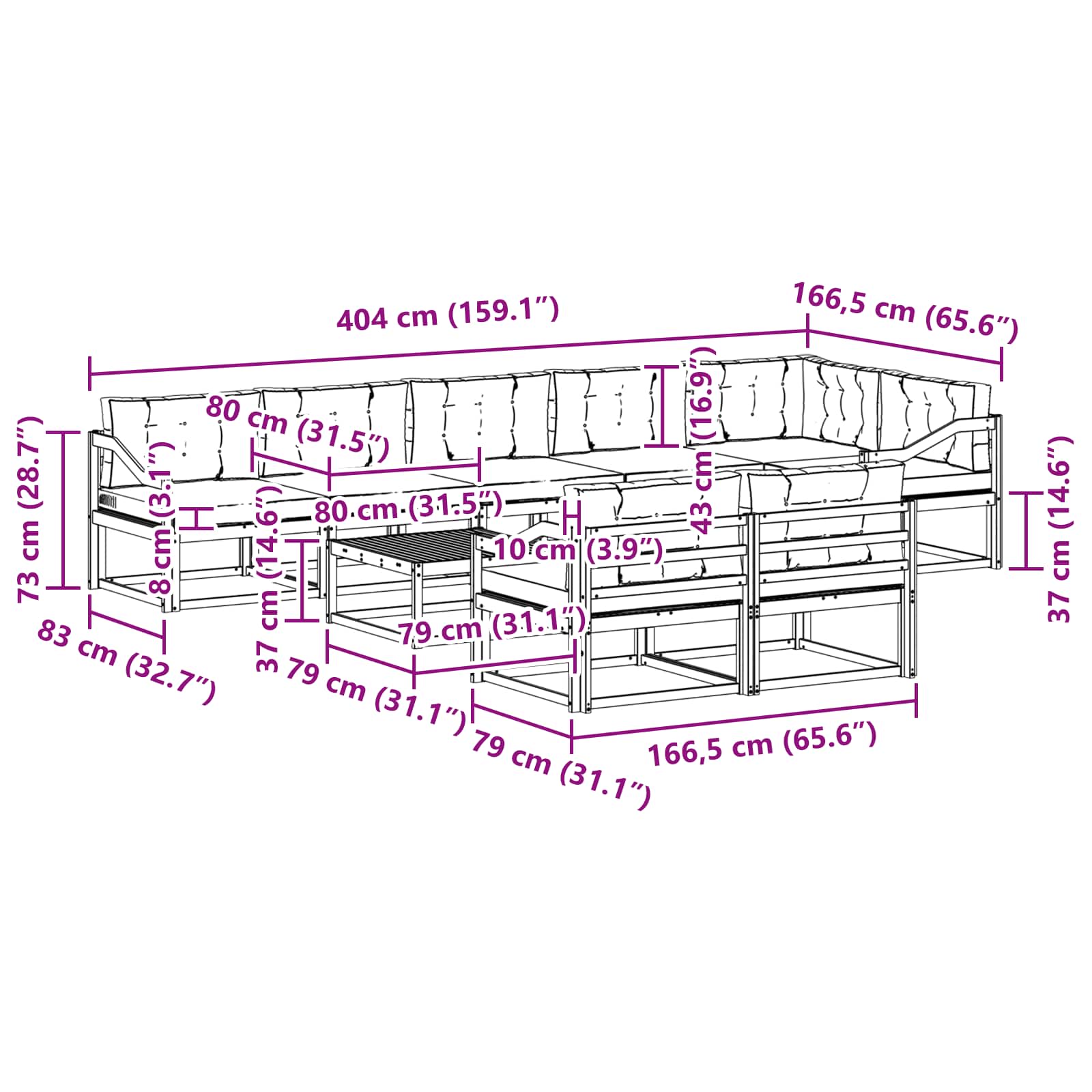 Zunanja garnitura za sedenje 9 pcs Bela in bež 79 x 79 x 37 cm - slika 8
